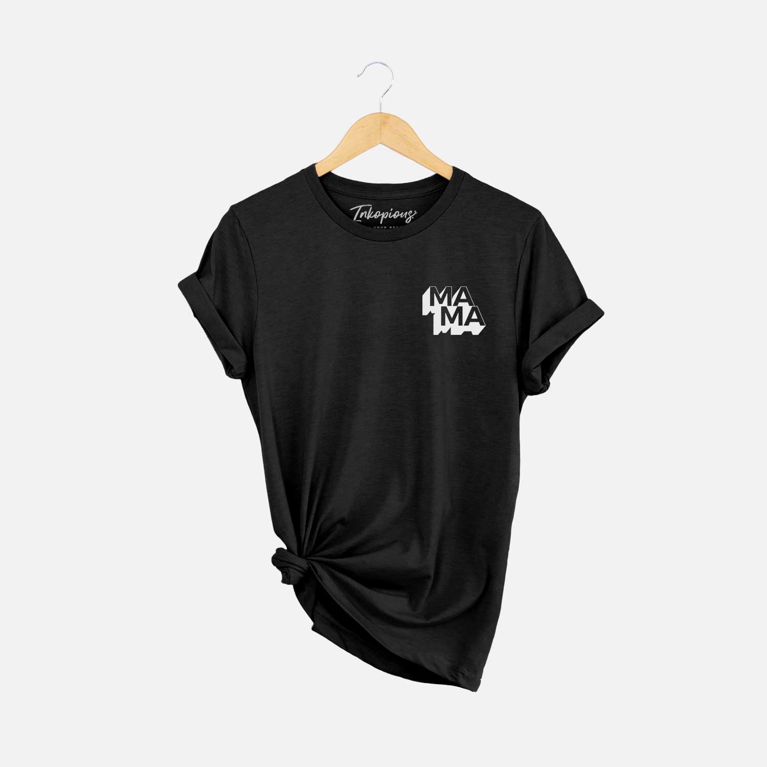 Small chest-pocket hand-drawn sketch of Mama - Blockscape Collection on a Black Unisex crewneck
