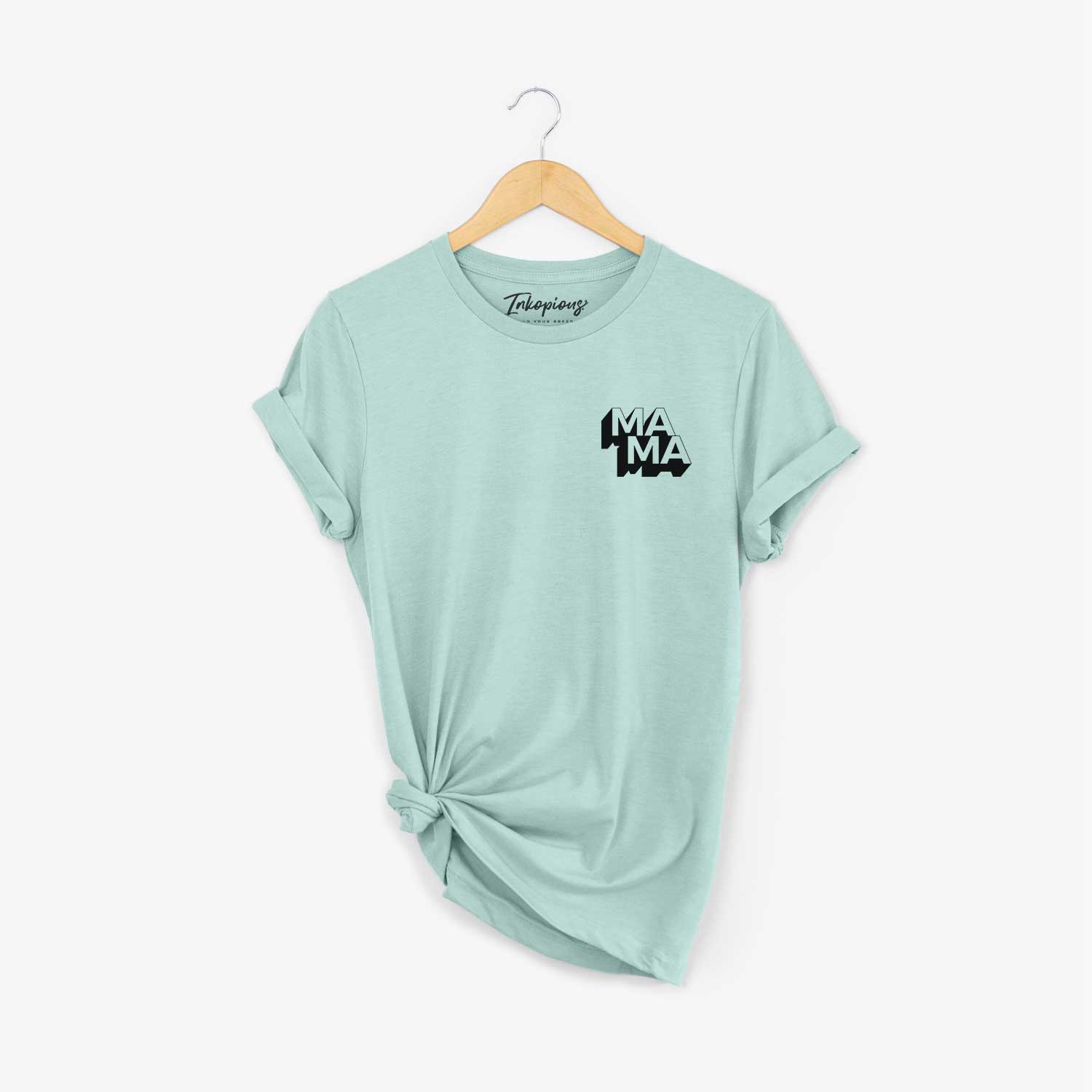 Small chest-pocket hand-drawn sketch of Mama - Blockscape Collection on a Heather Sage Unisex crewneck