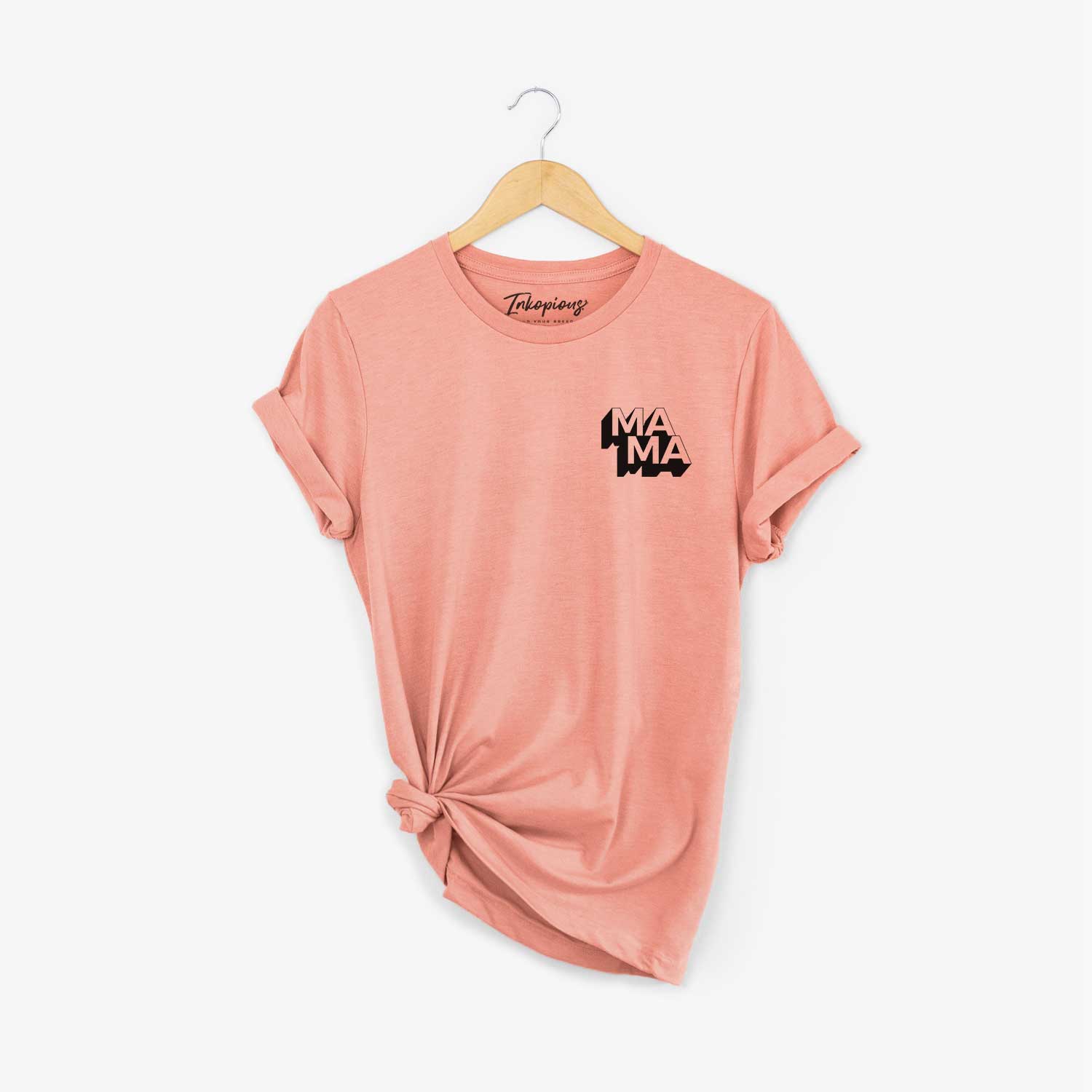 Small chest-pocket hand-drawn sketch of Mama - Blockscape Collection on a Sunset Unisex crewneck