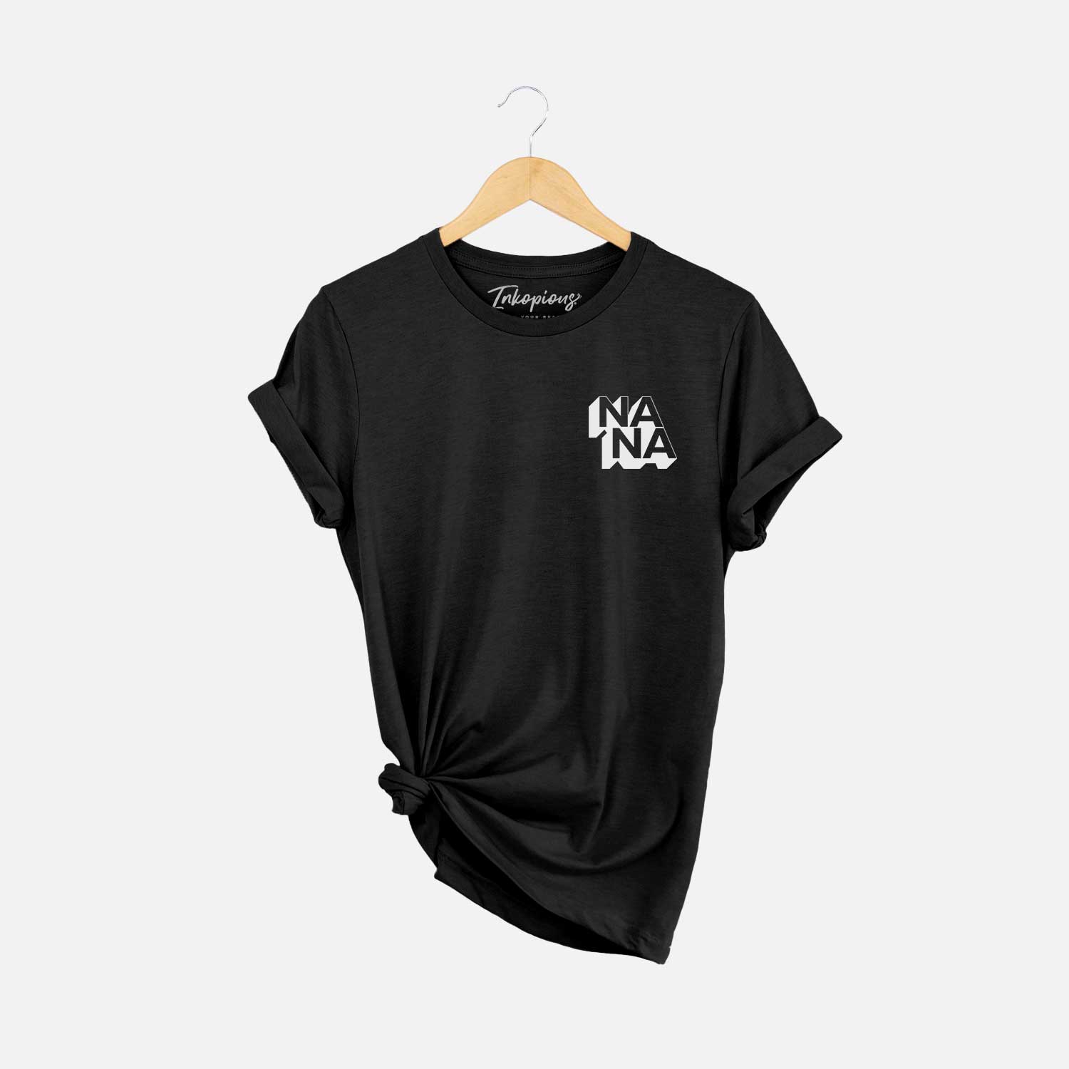 Small chest-pocket hand-drawn sketch of Nana - Blockscape Collection on a Black Unisex crewneck
