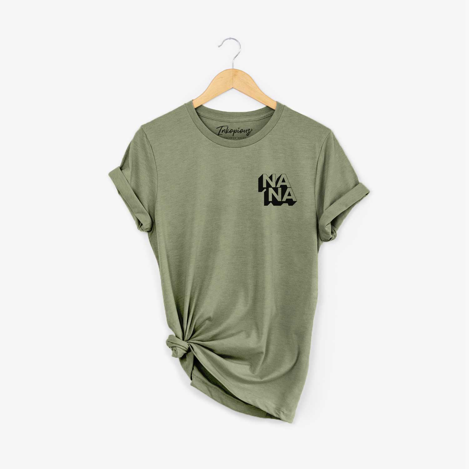 Small chest-pocket hand-drawn sketch of Nana - Blockscape Collection on an Olive Unisex crewneck