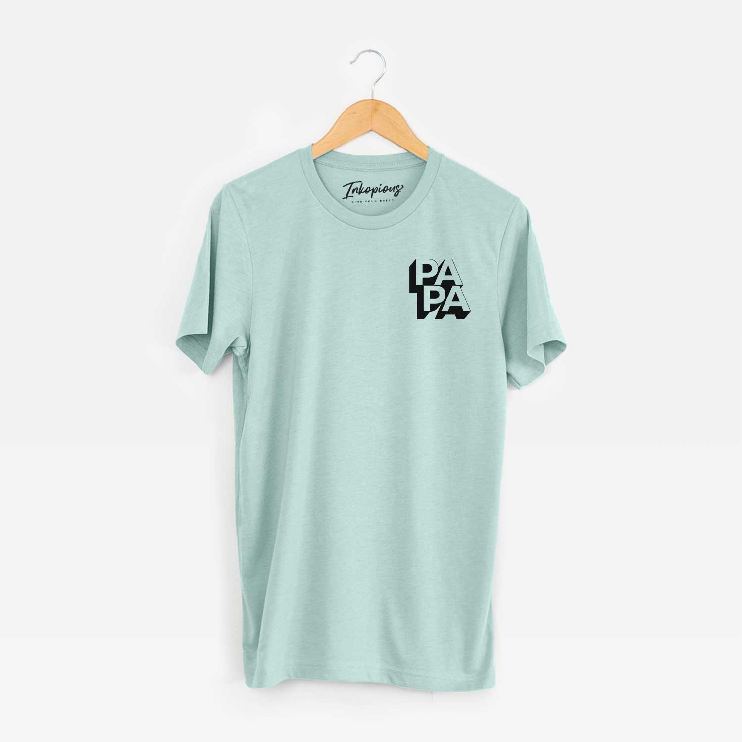 Small chest-pocket hand-drawn sketch of Papa - Blockscape Collection on a Heather Sage Unisex crewneck