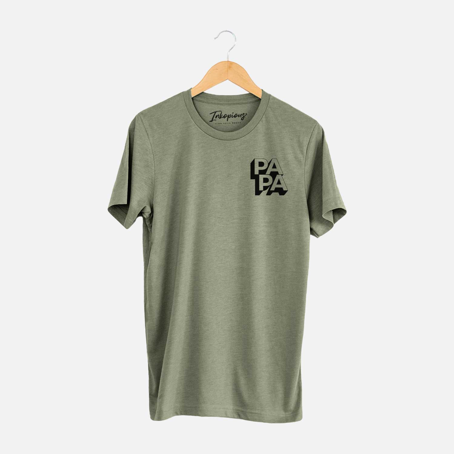 Small chest-pocket hand-drawn sketch of Papa - Blockscape Collection on an Olive Unisex crewneck