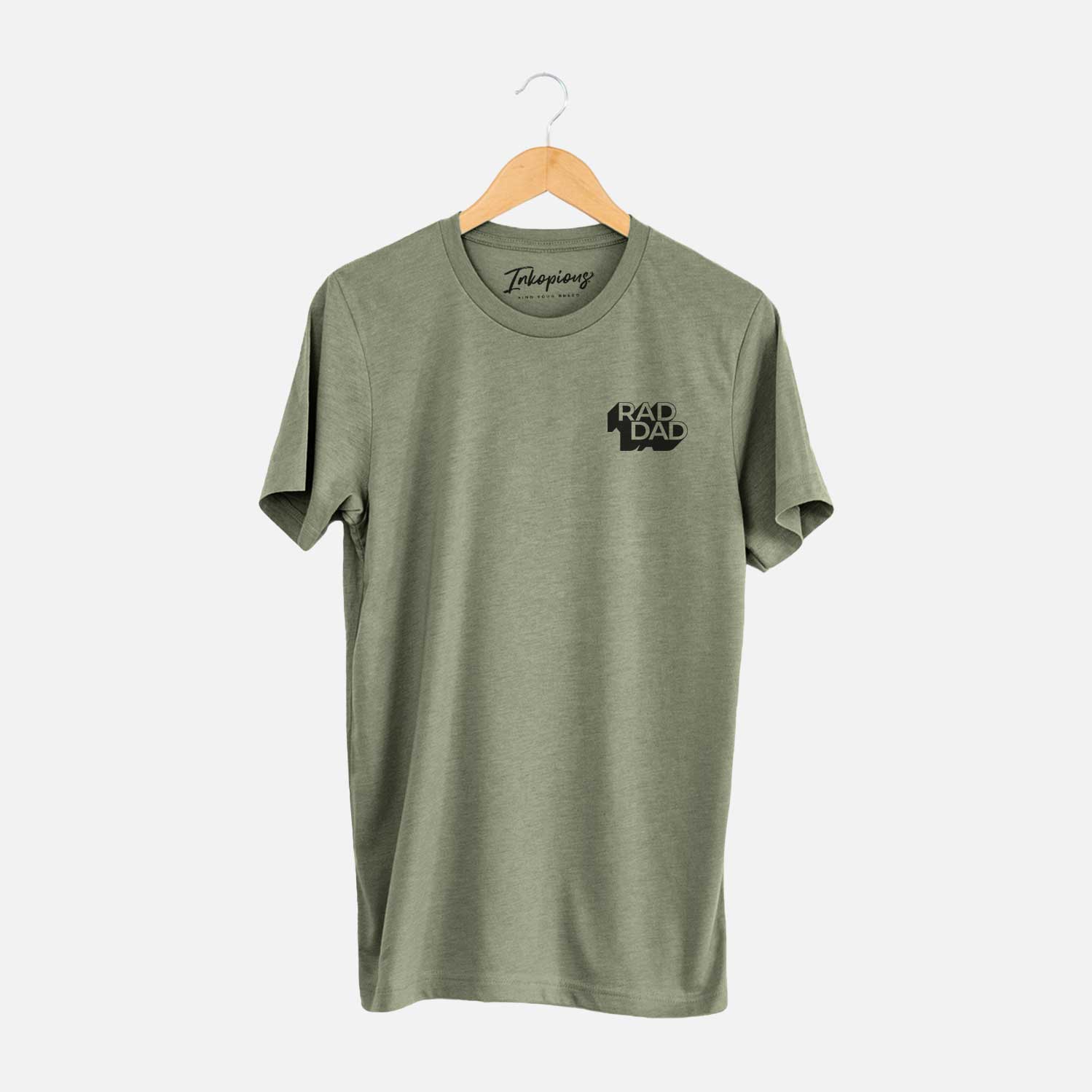 Small chest-pocket hand-drawn sketch of Rad Dad - Blockscape Collection on an Olive Unisex crewneck