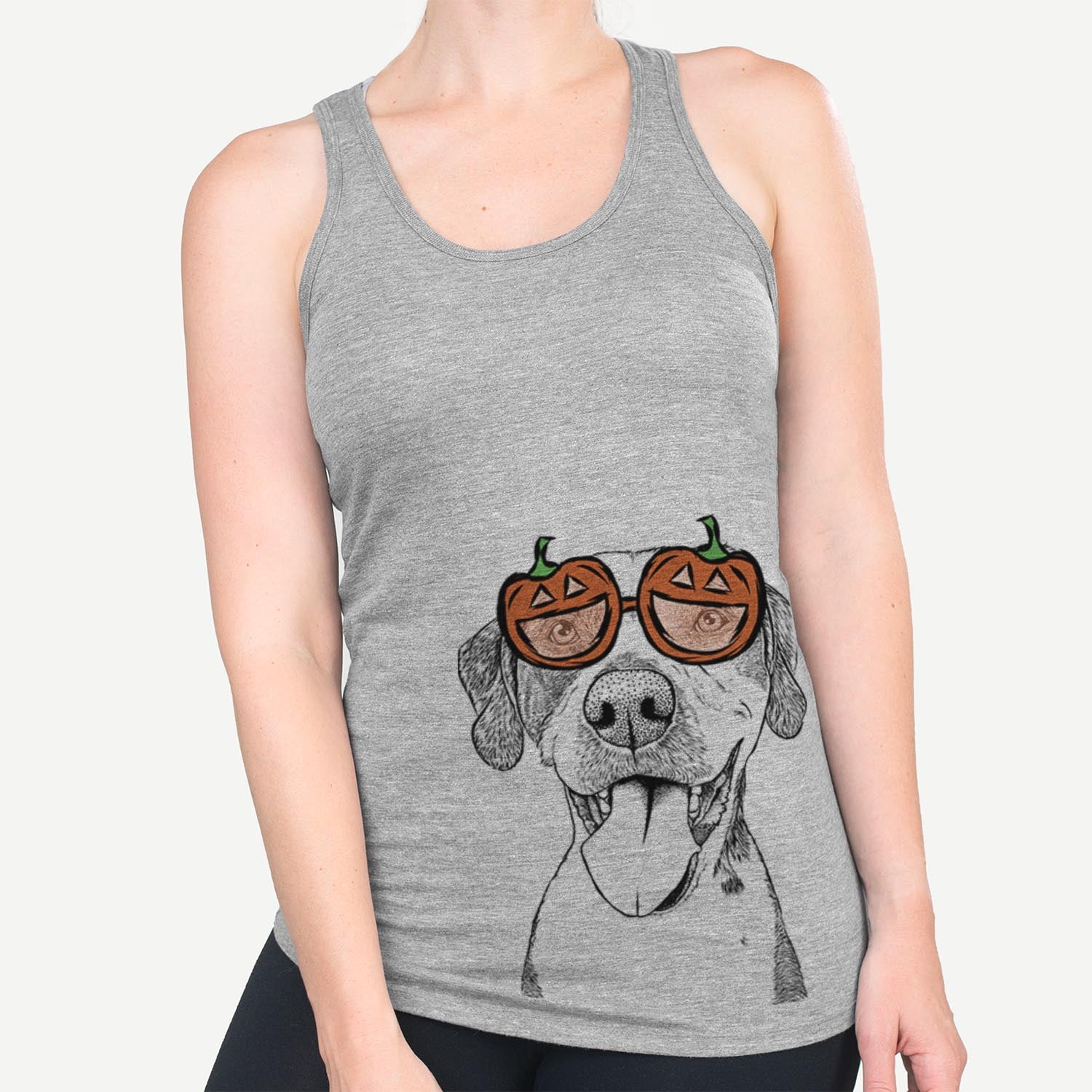 Hand-drawn sketch of Ace Boogie the Mixed Breed wearing pumpkin glasses on a Grey pumpkin collection