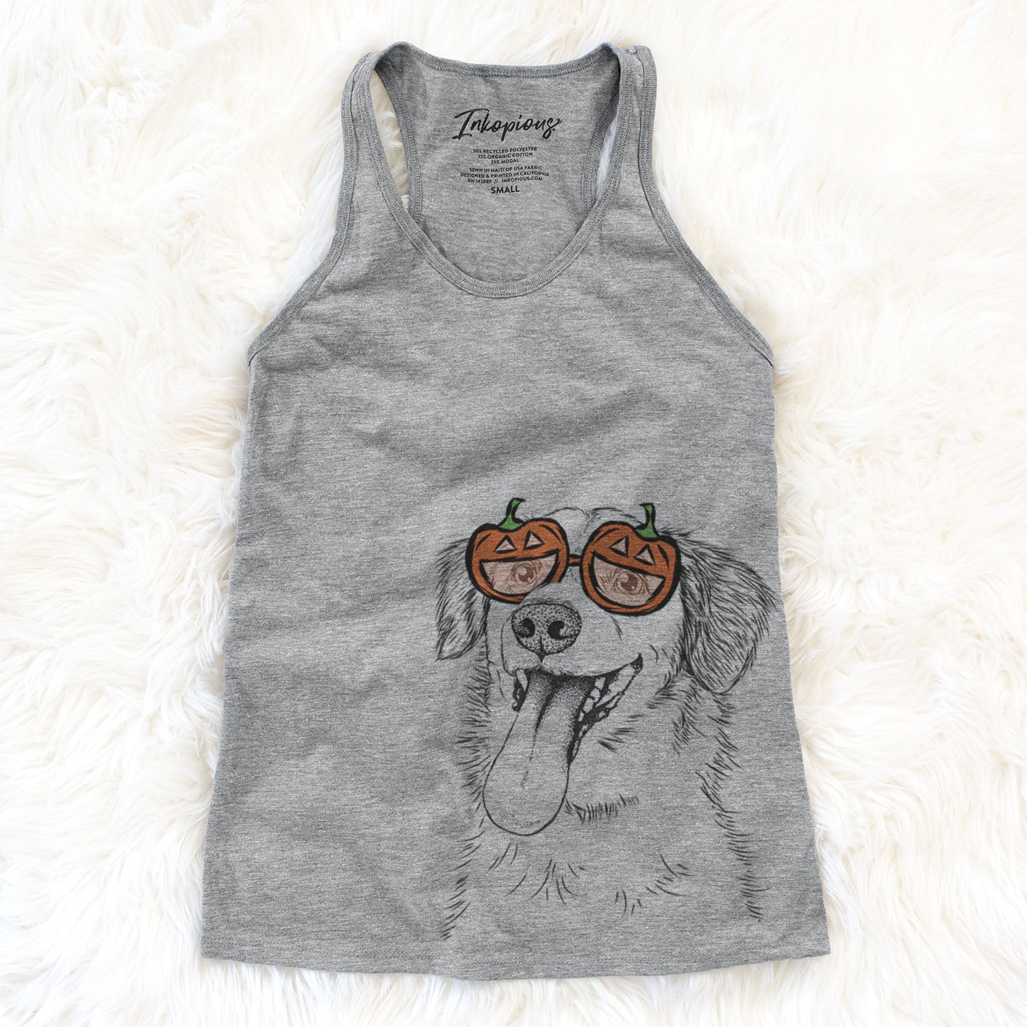 Hand-drawn sketch of Charles Xavier the Mixed Breed wearing pumpkin glasses on a Grey pumpkin collection