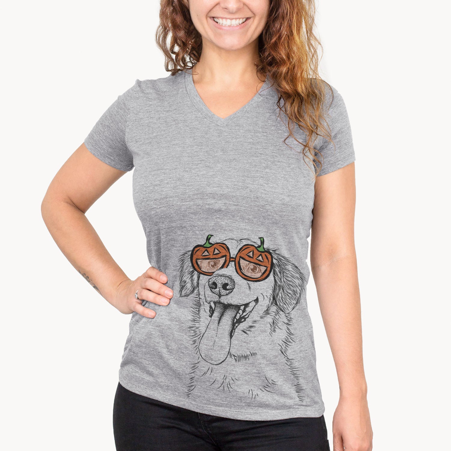 Hand-drawn sketch of Charles Xavier the Mixed Breed wearing pumpkin glasses on a Grey pumpkin collection