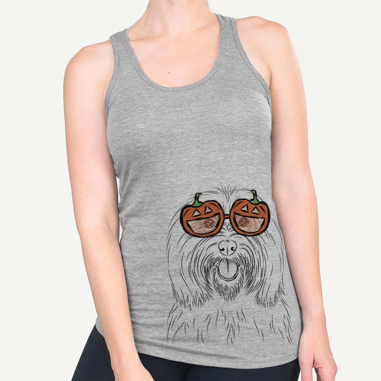 Hand-drawn sketch of Claude the Coton de Tulear wearing pumpkin glasses on a Grey pumpkin collection