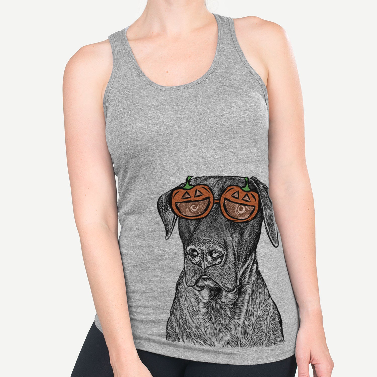 Hand-drawn sketch of David the Boxador wearing pumpkin glasses on a Grey pumpkin collection