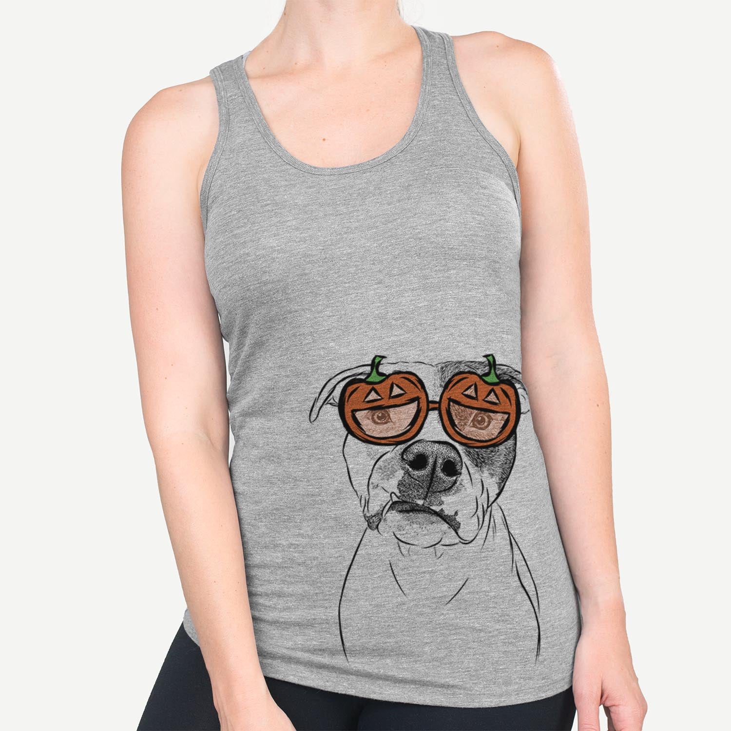 Hand-drawn sketch of Dexter the Pitbull wearing pumpkin glasses on a Dexter Pit pumpkin collection