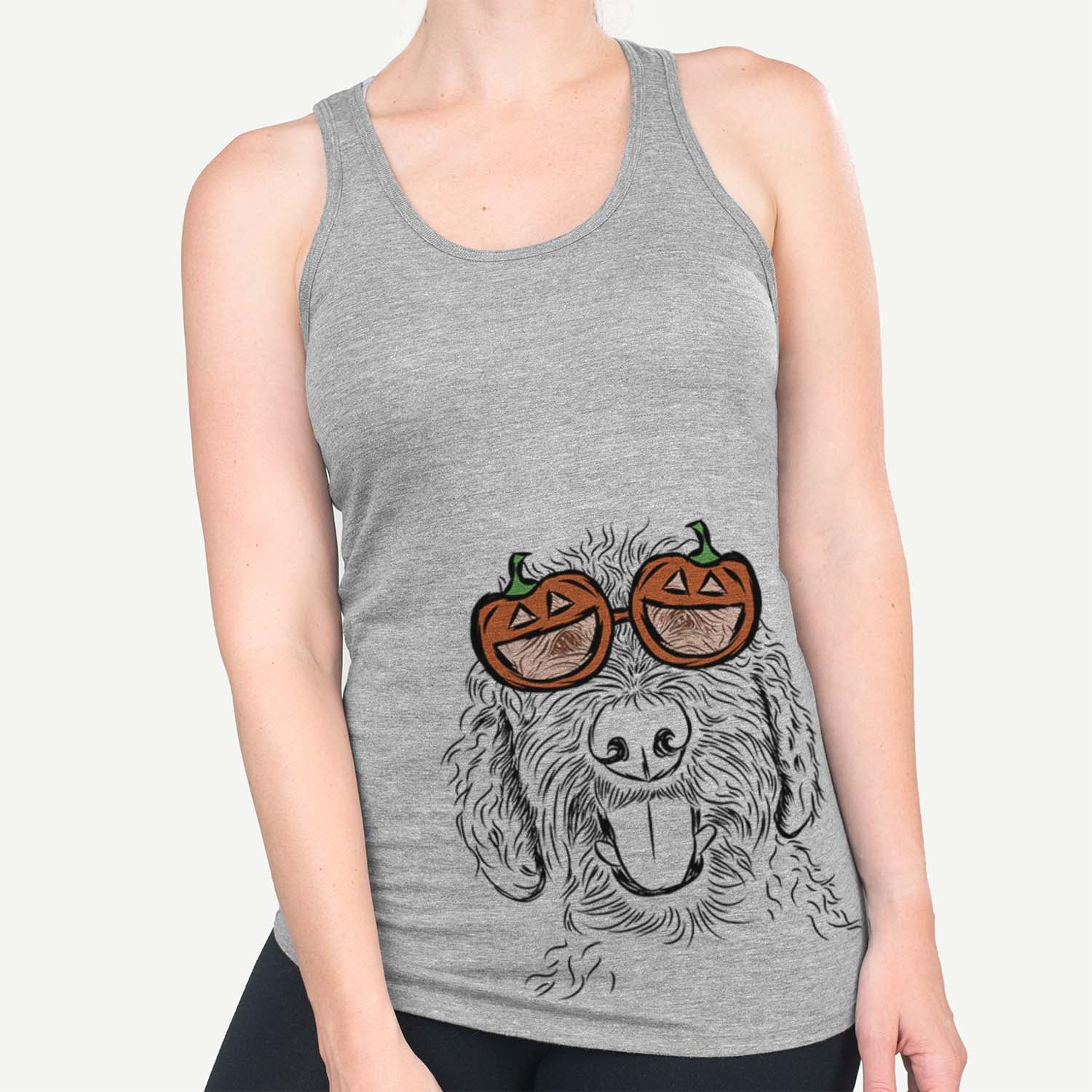Hand-drawn sketch of Dixie the Doodle wearing pumpkin glasses on a Grey pumpkin collection