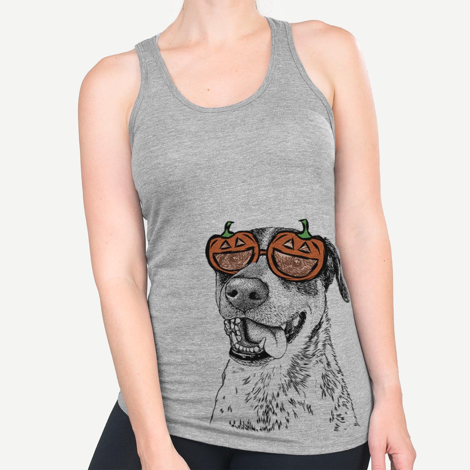 Hand-drawn sketch of Gerti the Mixed Breed wearing pumpkin glasses on a Grey pumpkin collection