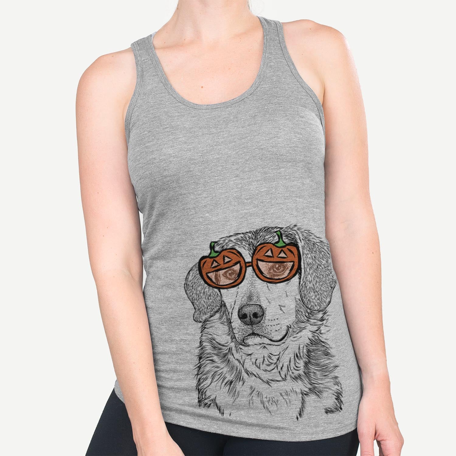 Hand-drawn sketch of Gunner the Mixed Breed wearing pumpkin glasses on a Gunner Mix pumpkin collection