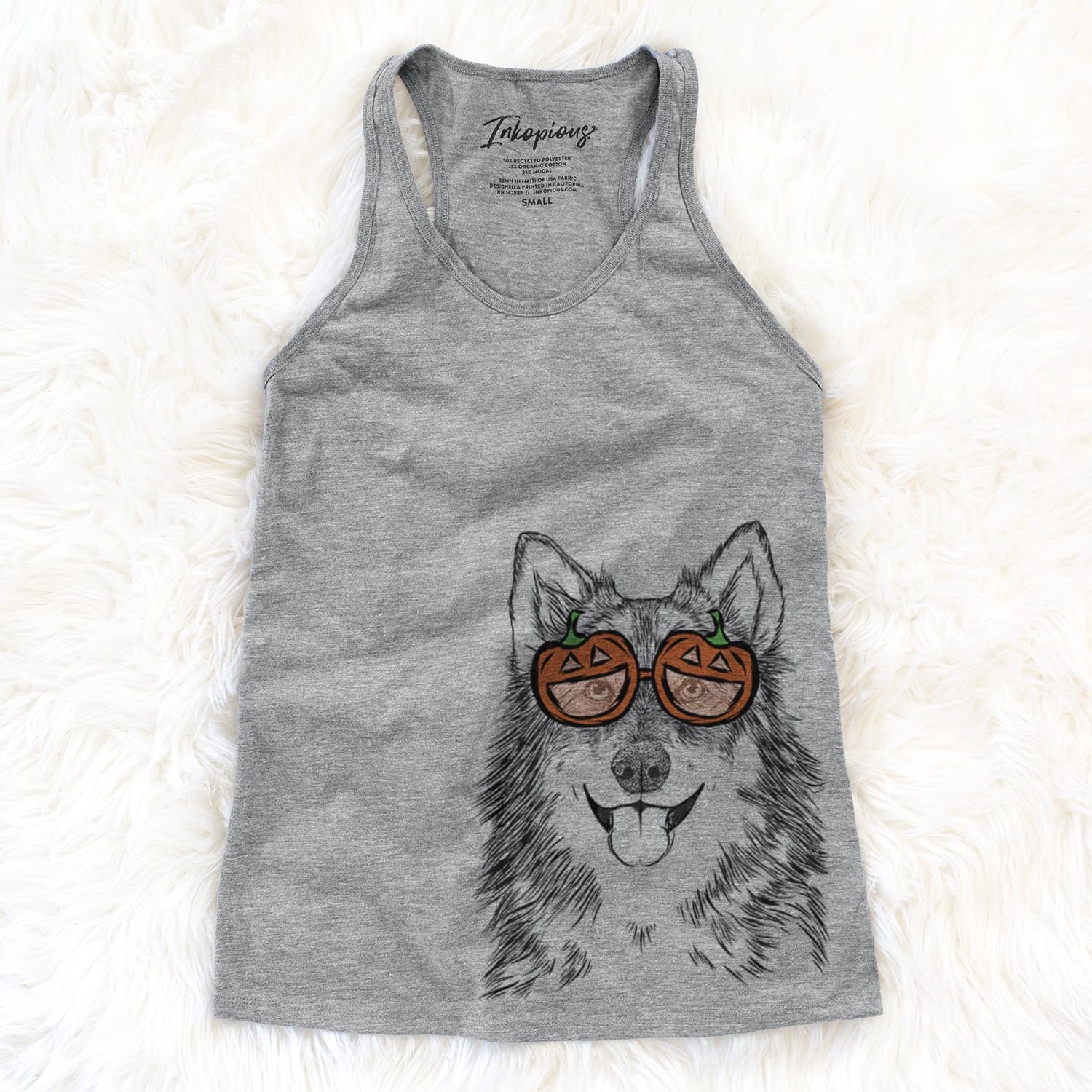 Hand-drawn sketch of Iben the Utonagan wearing pumpkin glasses on a Grey pumpkin collection