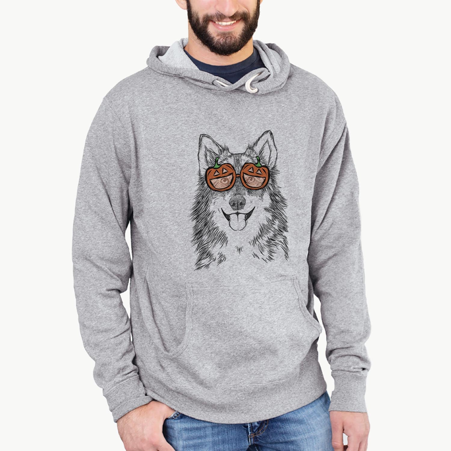 Hand-drawn sketch of Iben the Utonagan wearing pumpkin glasses on a Grey pumpkin collection