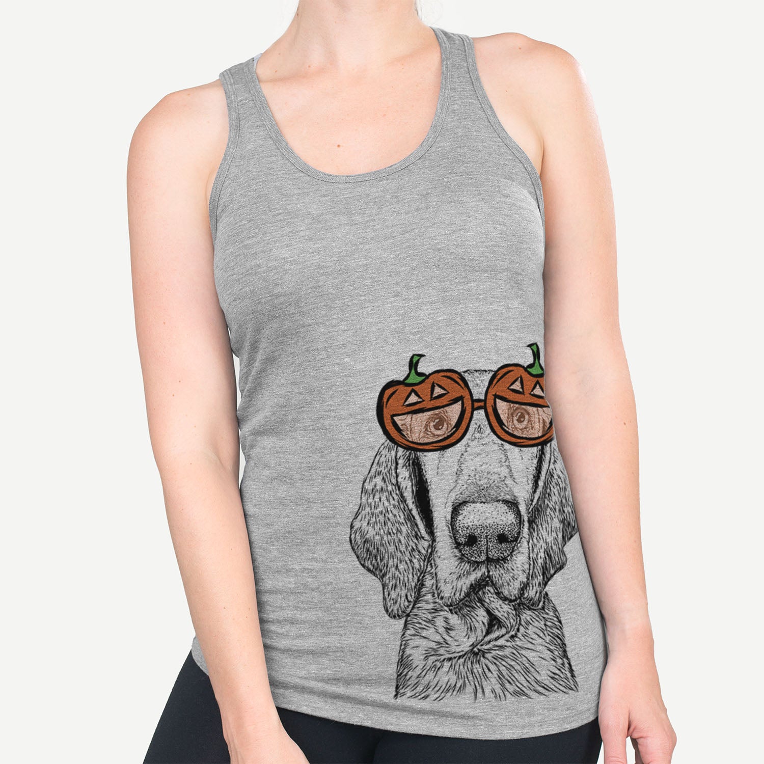 Hand-drawn sketch of Kylie the Bracco Italiano wearing pumpkin glasses on a Grey pumpkin collection