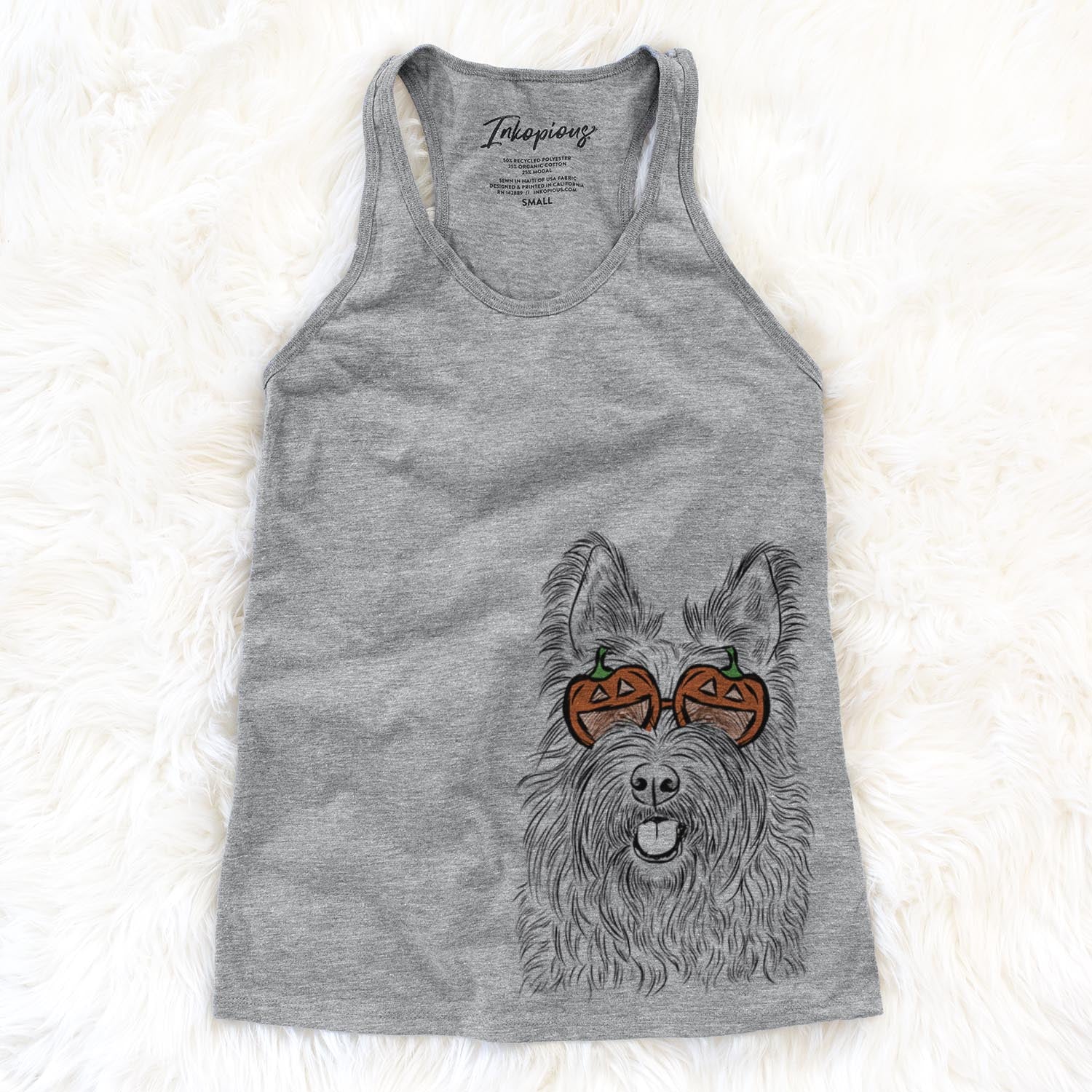 Hand-drawn sketch of Kyros the Berger Picard wearing pumpkin glasses on a Grey pumpkin collection