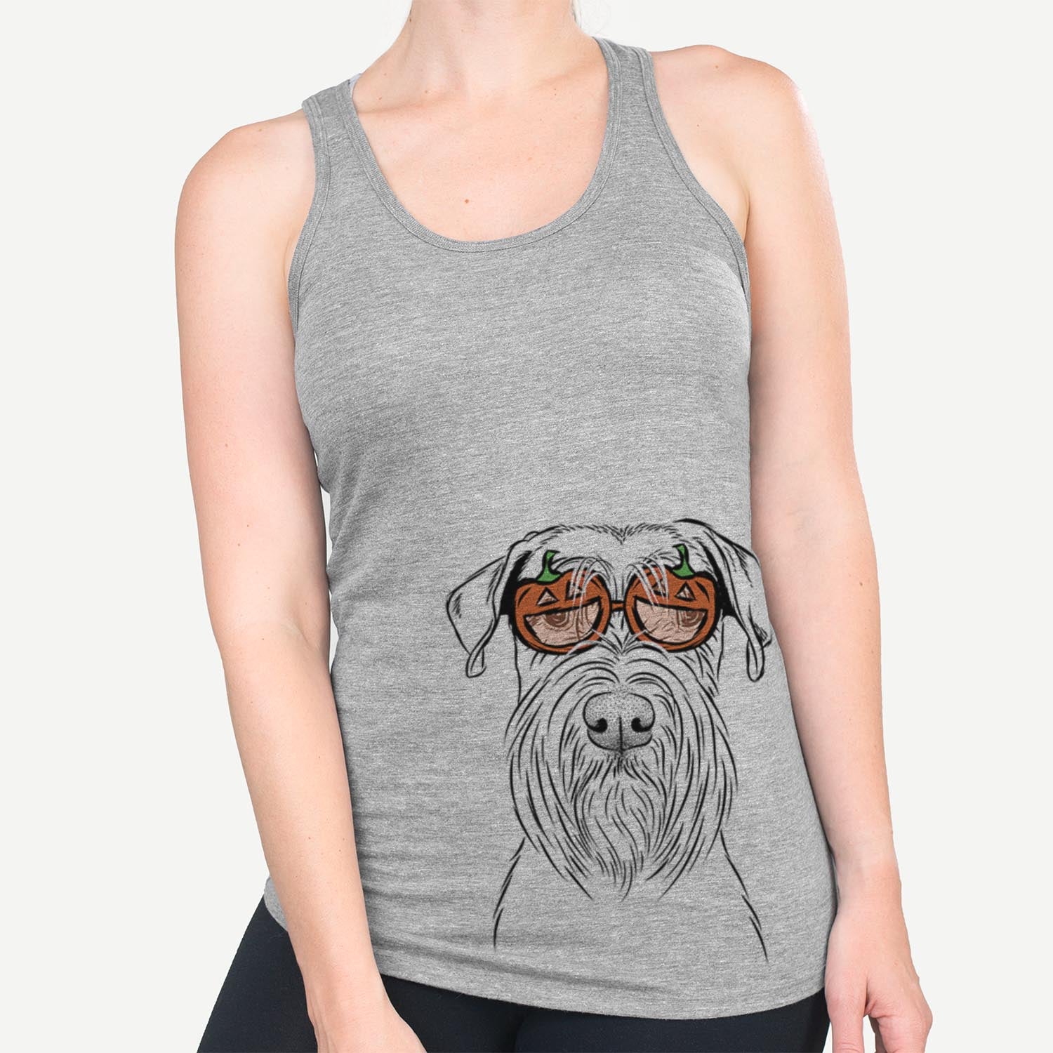 Hand-drawn sketch of Milton the Standard Schnauzer wearing pumpkin glasses on a Grey pumpkin collection