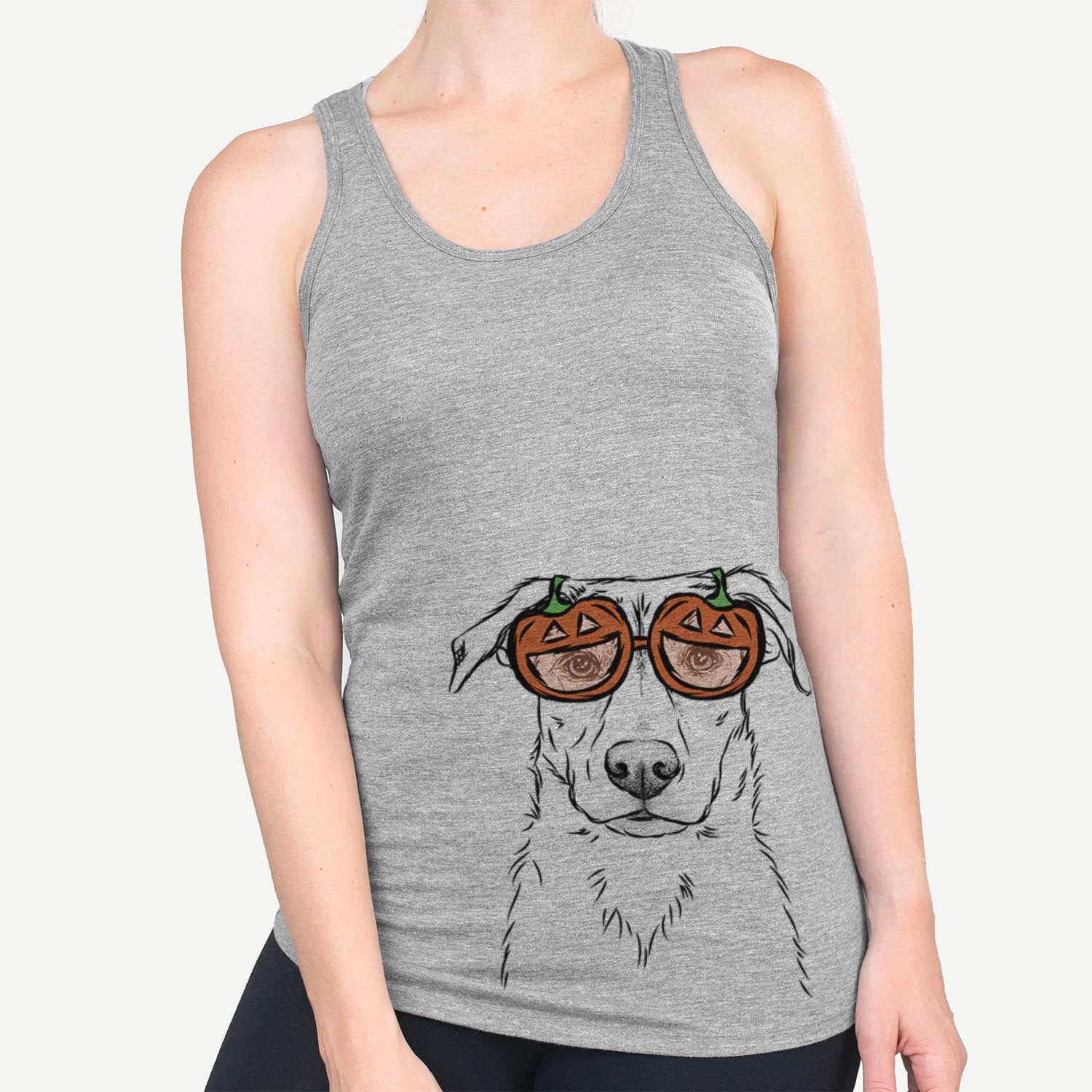 Hand-drawn sketch of Peanut the Lab Mix wearing pumpkin glasses on a Grey pumpkin collection