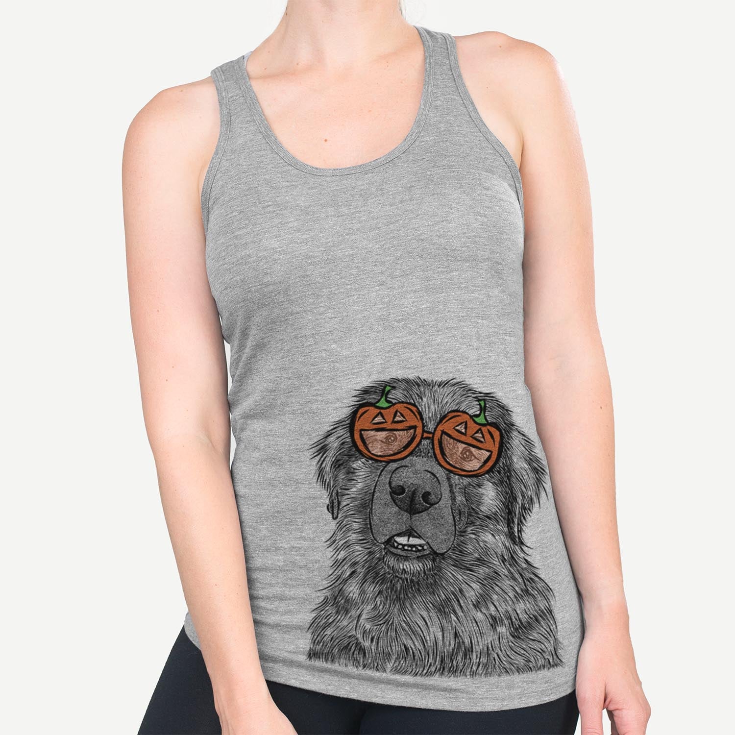 Hand-drawn sketch of Ralph the Leonberger wearing pumpkin glasses on a Grey pumpkin collection