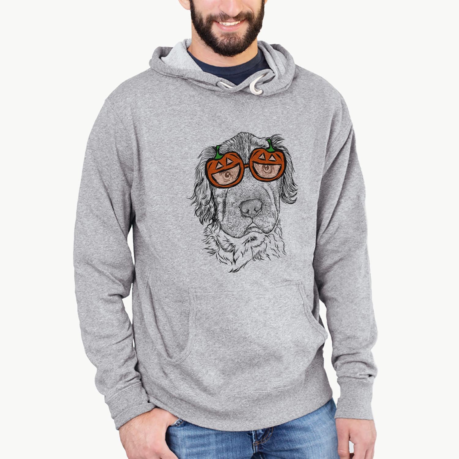 Hand-drawn sketch of Rex the Mini Hippo wearing pumpkin glasses on a Grey pumpkin collection