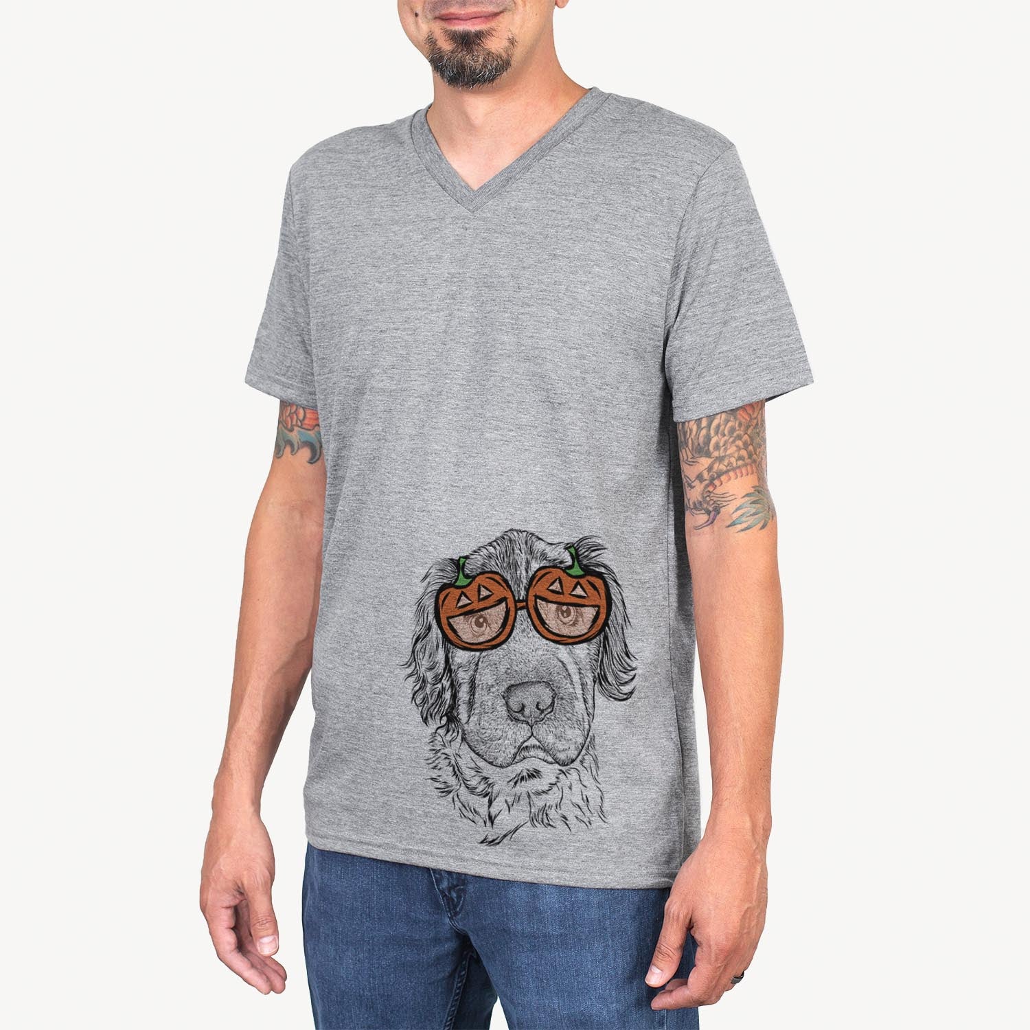 Hand-drawn sketch of Rex the Mini Hippo wearing pumpkin glasses on a Grey pumpkin collection