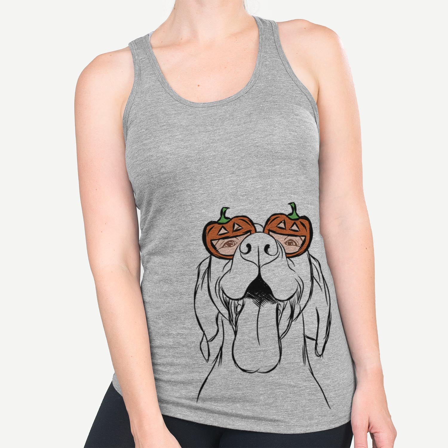 Hand-drawn sketch of Rhys the Vizsla wearing pumpkin glasses on a Grey pumpkin collection