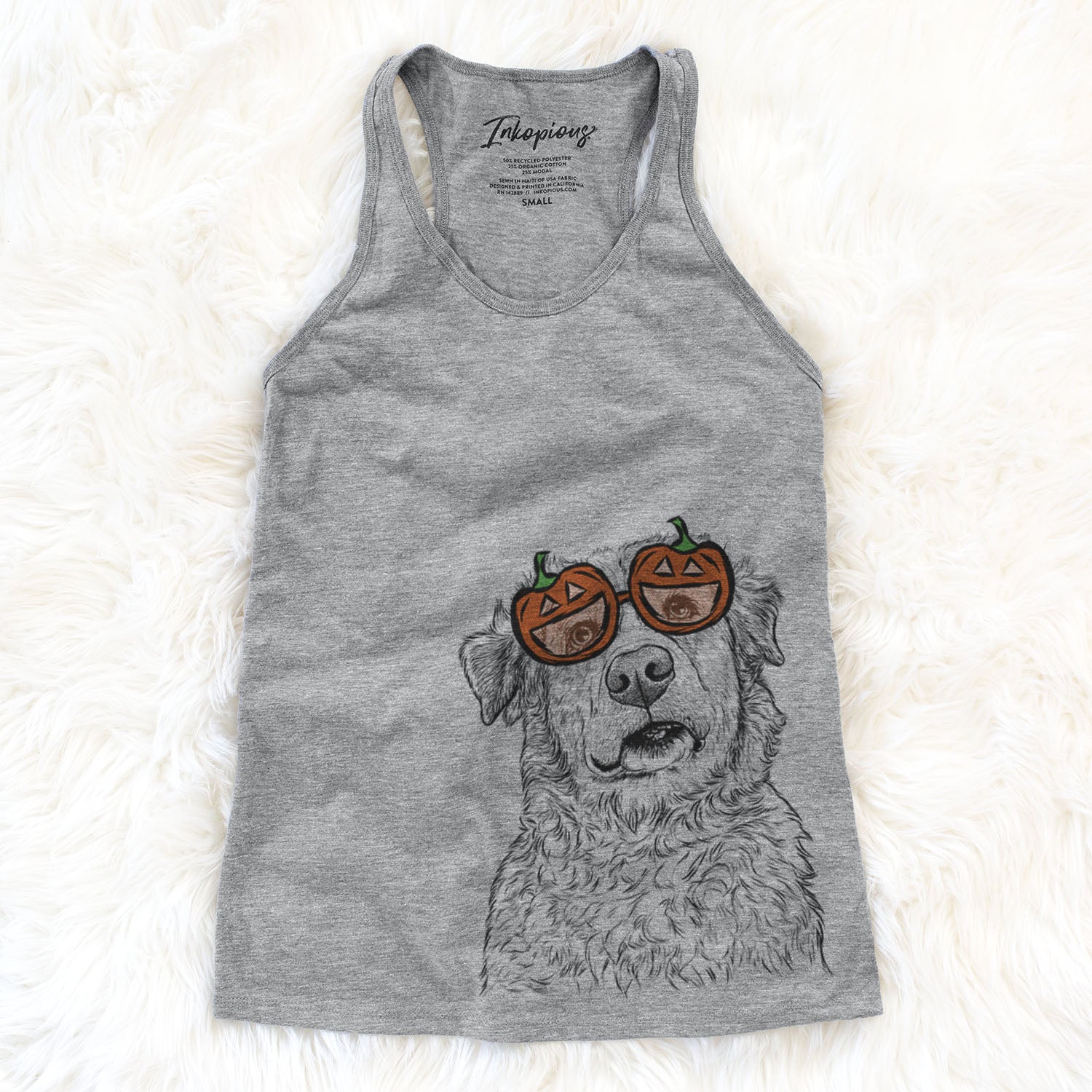Hand-drawn sketch of Smokey Jam the Middle Eastern Village Dog wearing pumpkin glasses on a Grey pumpkin collection