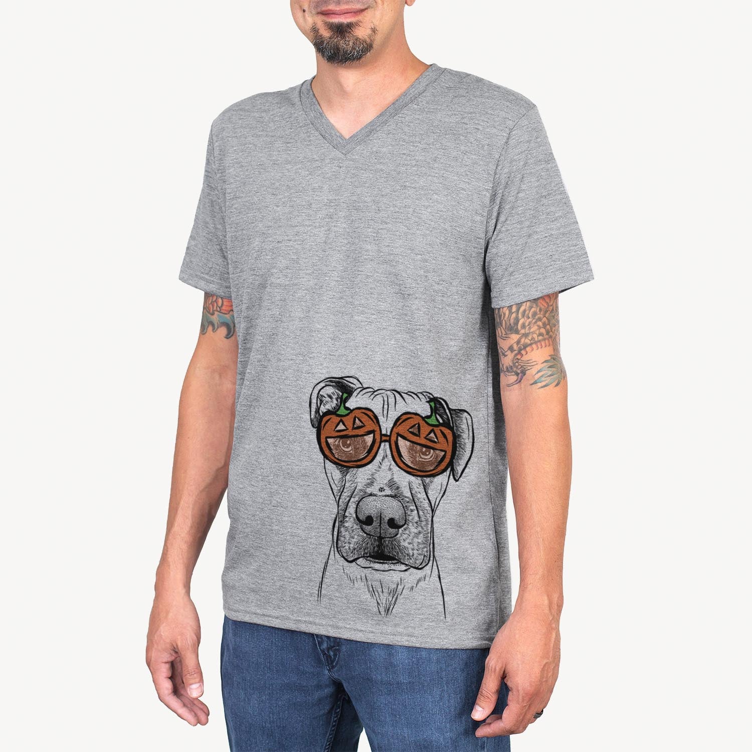 Hand-drawn sketch of Waylon the Boxane wearing pumpkin glasses on a Grey pumpkin collection
