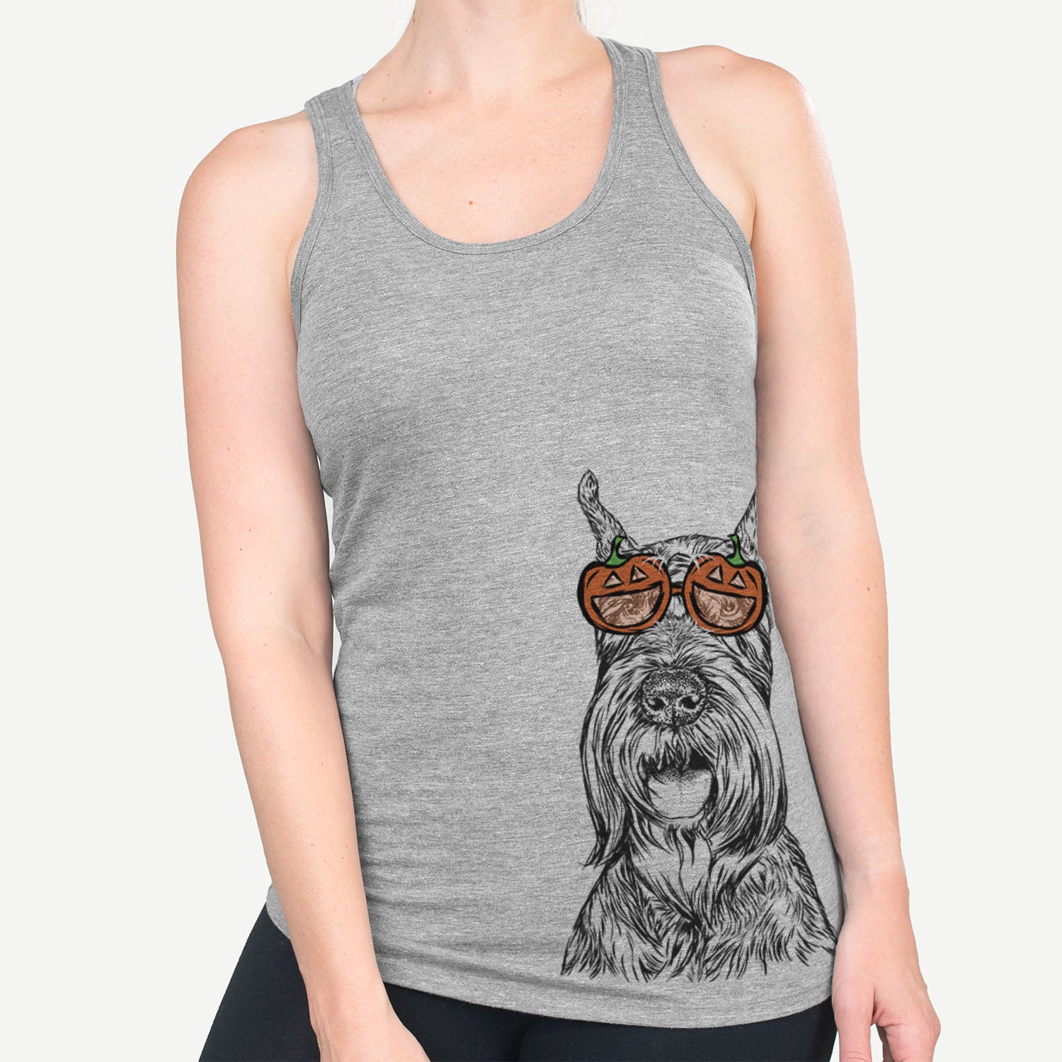 Hand-drawn sketch of Zuri the Giant Schnauzer wearing pumpkin glasses on a Grey pumpkin collection