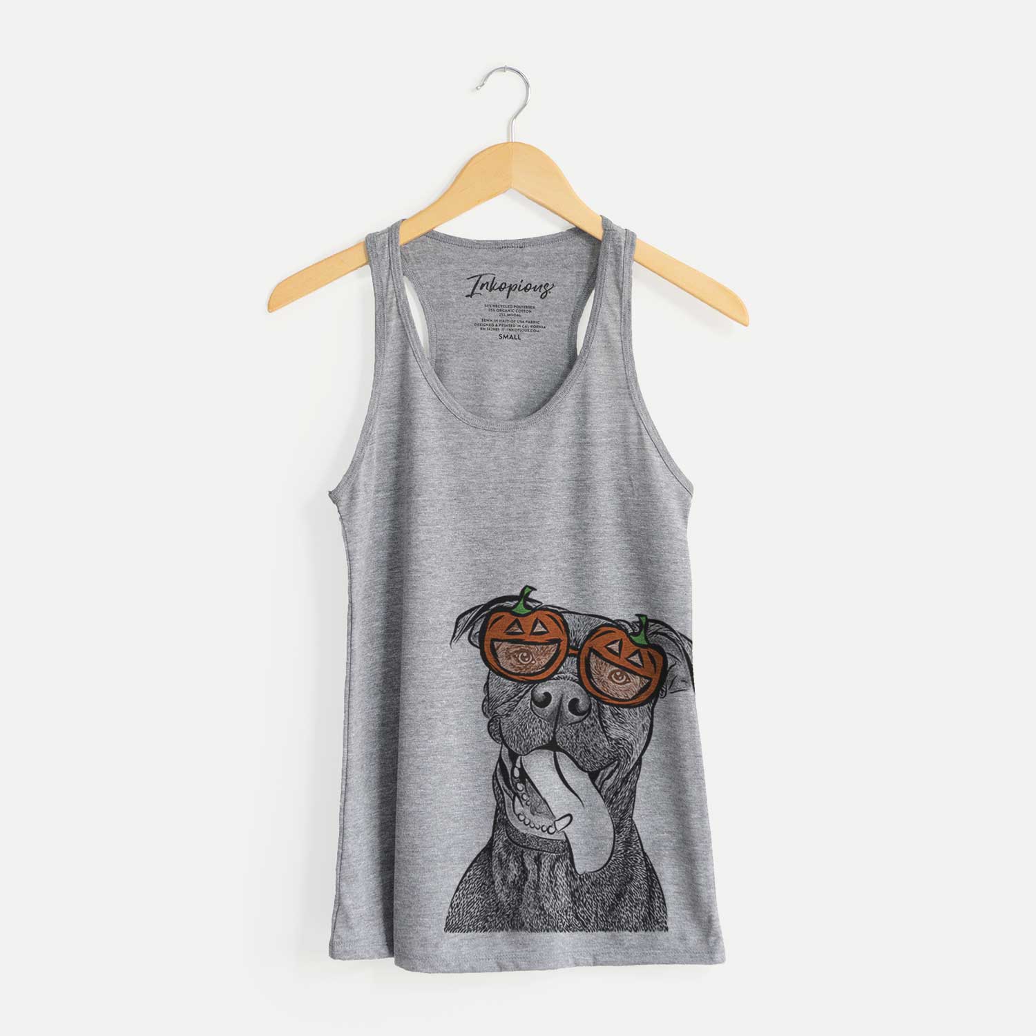 Hand-drawn sketch of Mikey the Boxador wearing pumpkin glasses on a Grey pumpkin collection