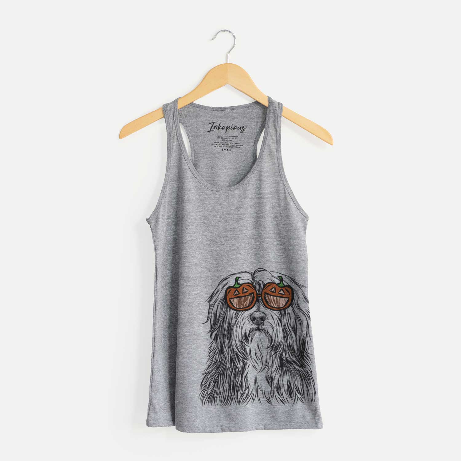Hand-drawn sketch of Otto the Polish Lowland Sheepdog wearing pumpkin glasses on a Grey pumpkin collection