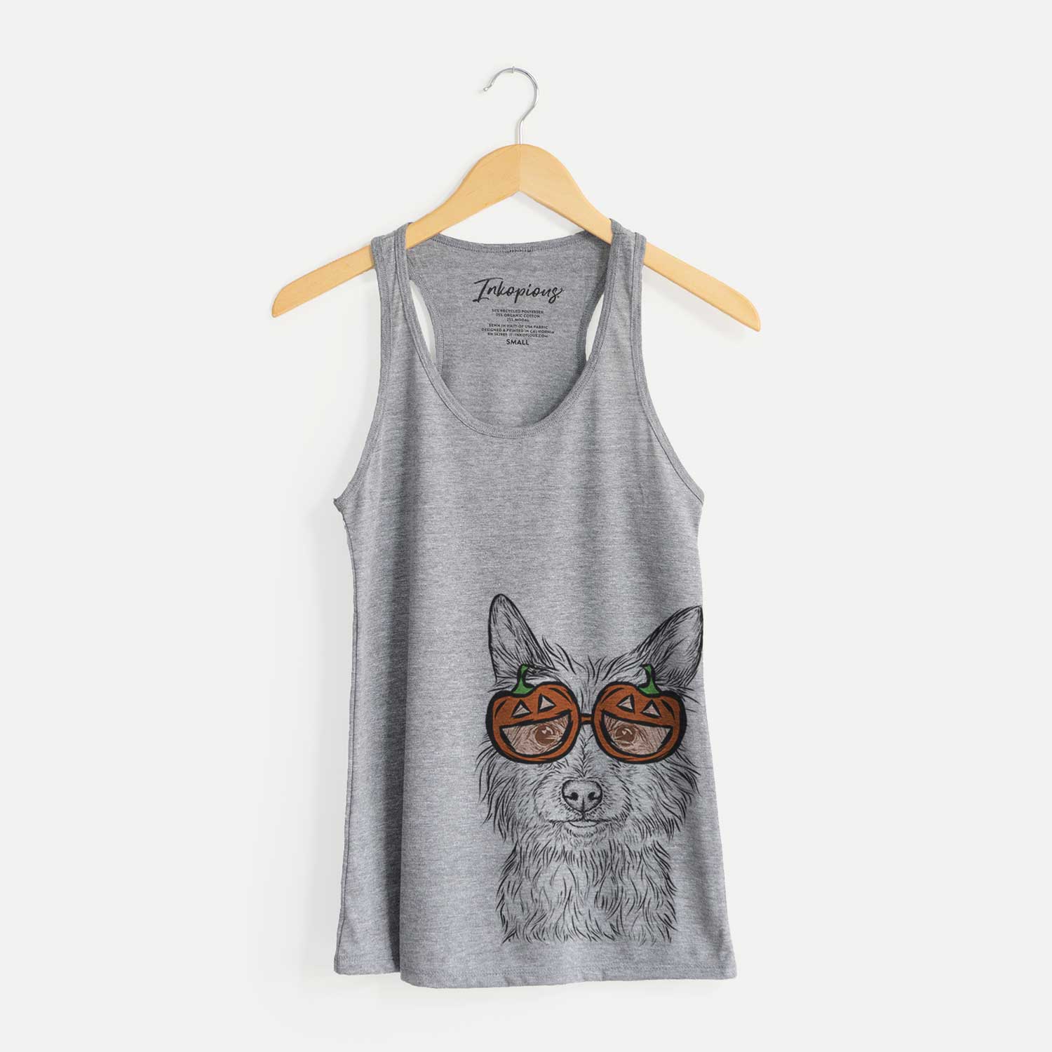 Hand-drawn sketch of Paulo the Portuguese Podengo wearing pumpkin glasses on a Grey pumpkin collection