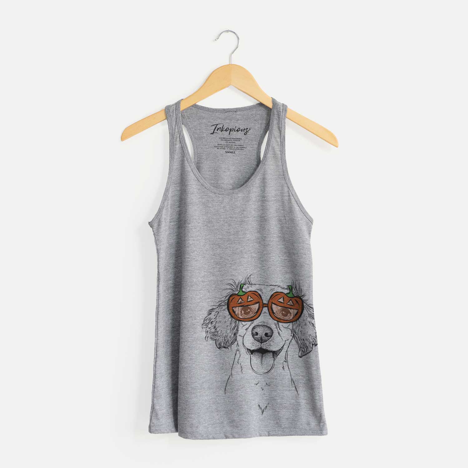 Hand-drawn sketch of Piglet the Dachshund Mix wearing pumpkin glasses on a Grey pumpkin collection