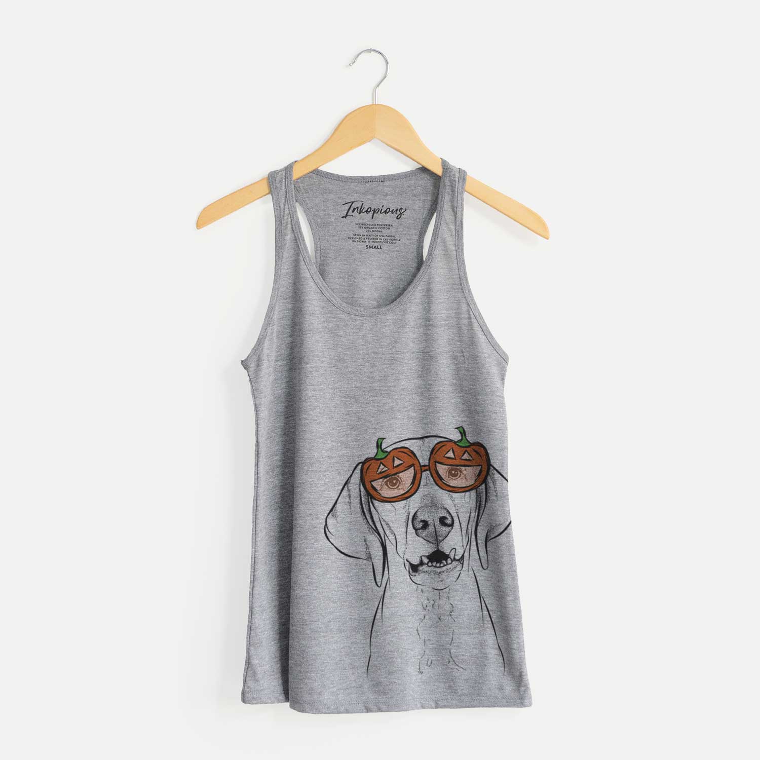 Hand-drawn sketch of Sarge the Vizsla wearing pumpkin glasses on a Grey pumpkin collection