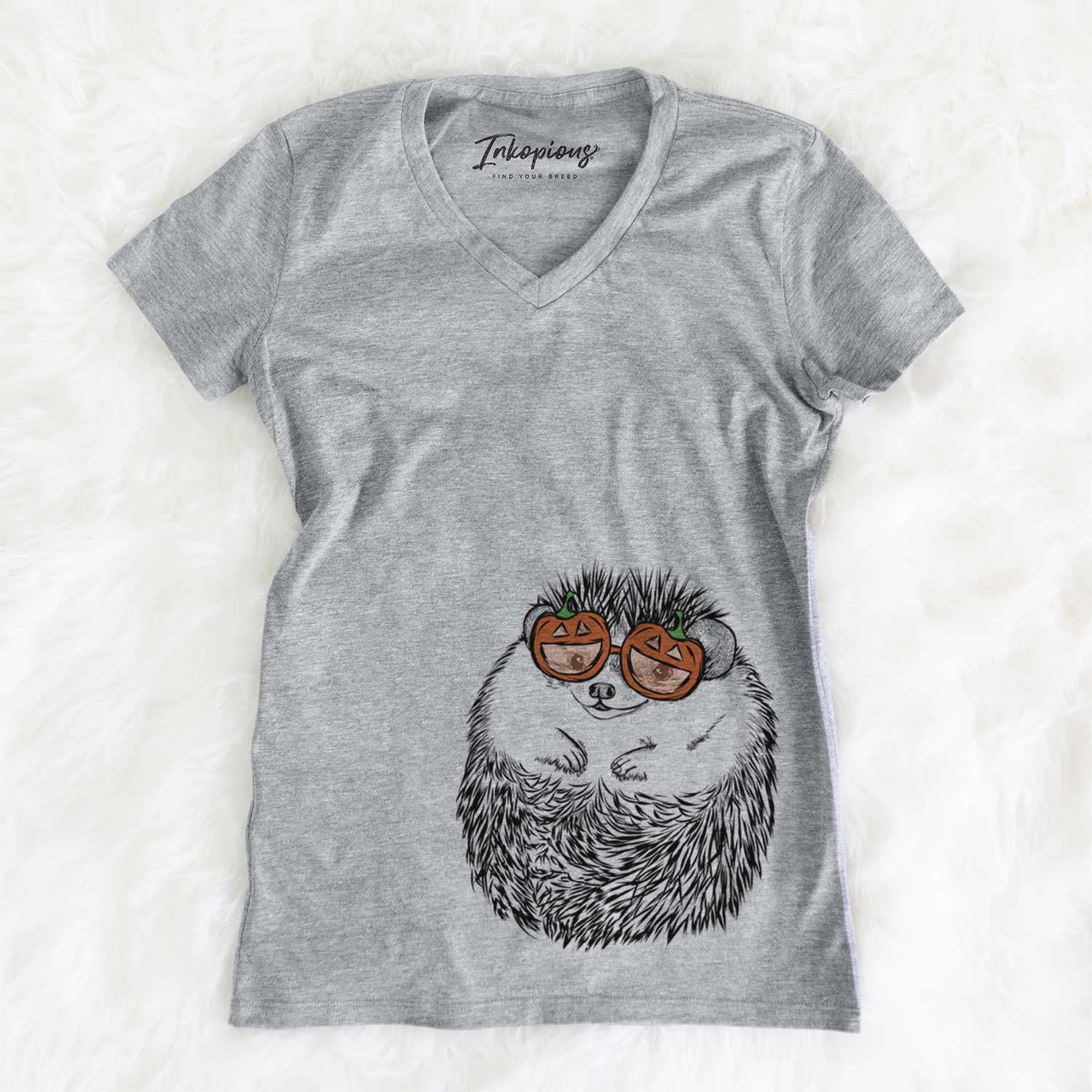 Hand-drawn sketch of Sid the Hedgehog wearing pumpkin glasses on a Grey pumpkin collection