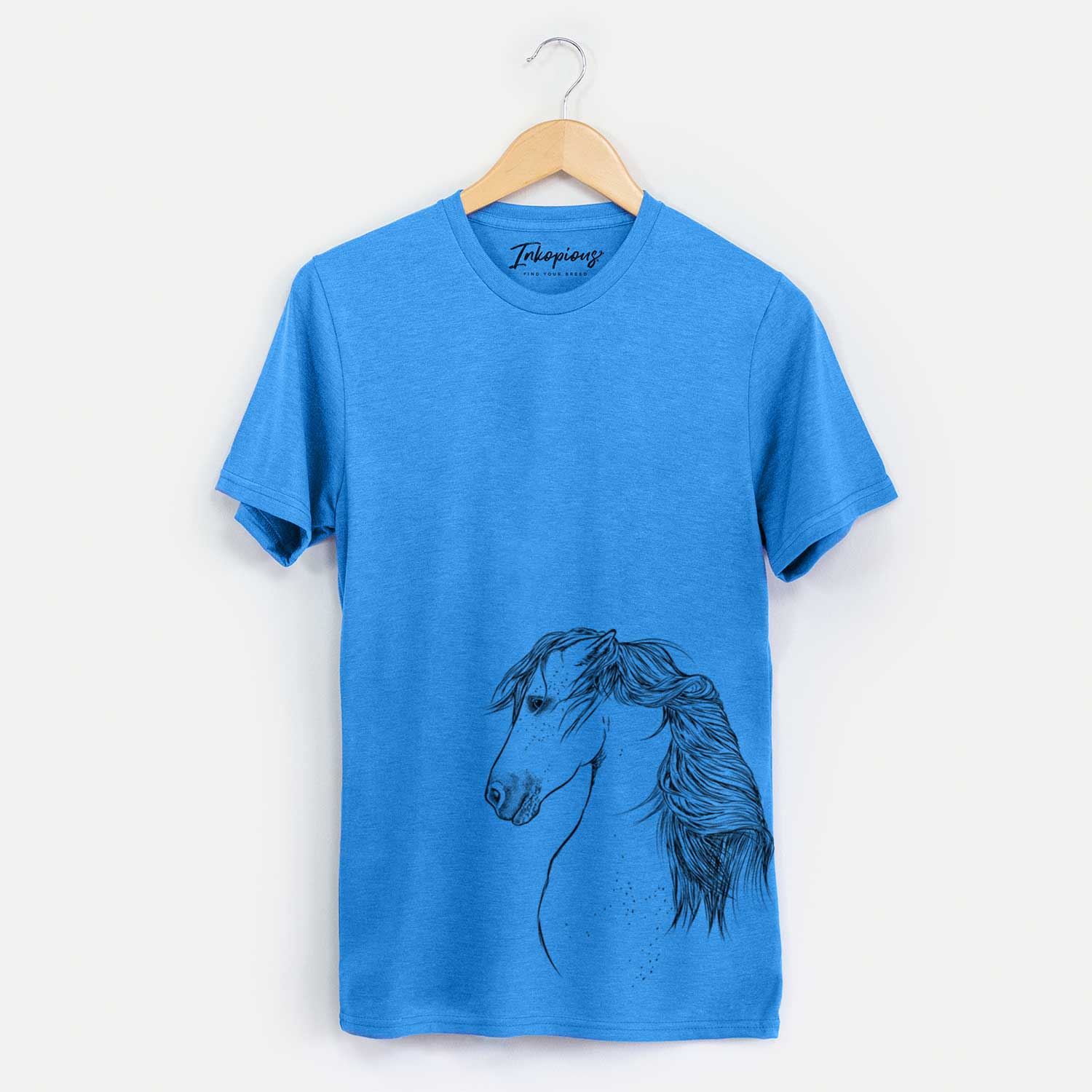 Side-profile sketch of a Berber Horse on a Blue Unisex crewneck