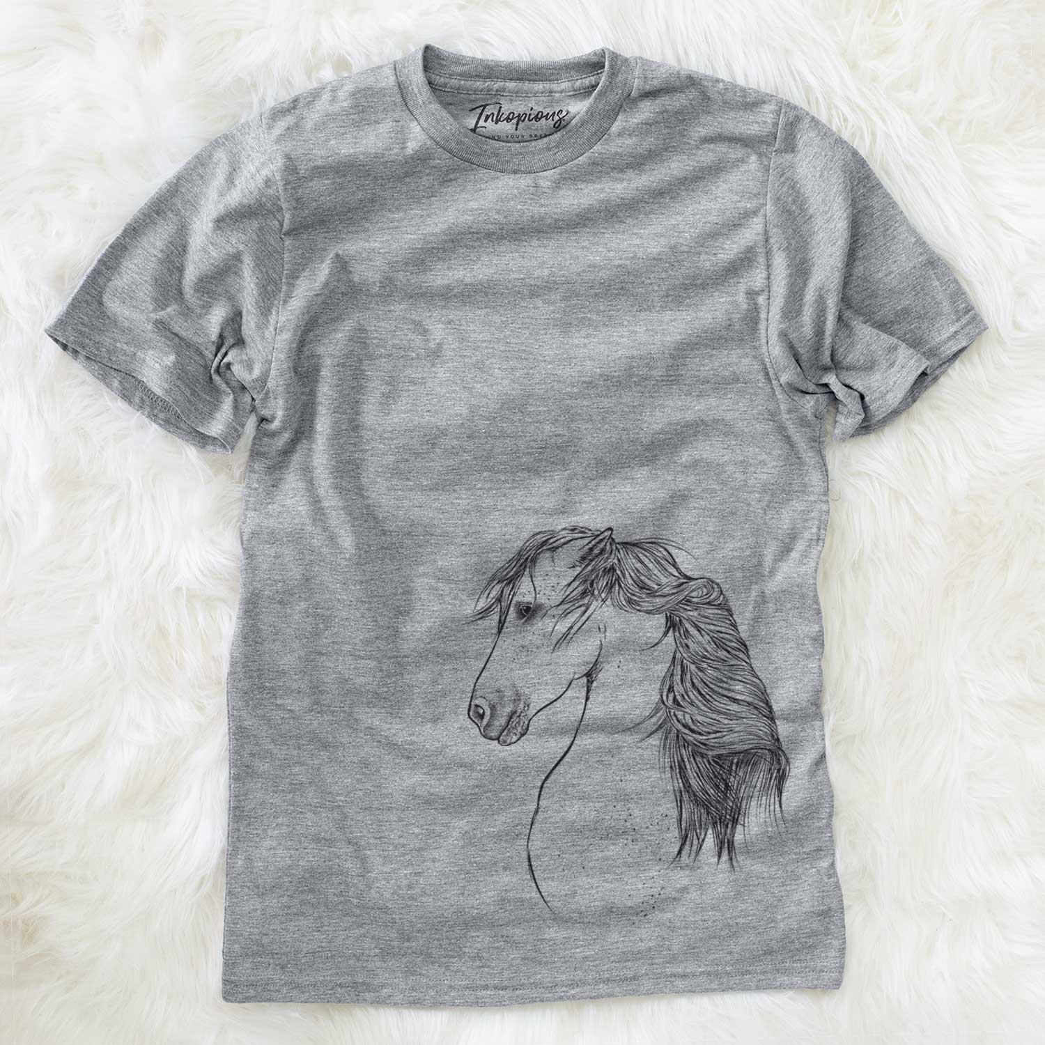 Side-profile sketch of a Berber Horse on a Grey Unisex crewneck
