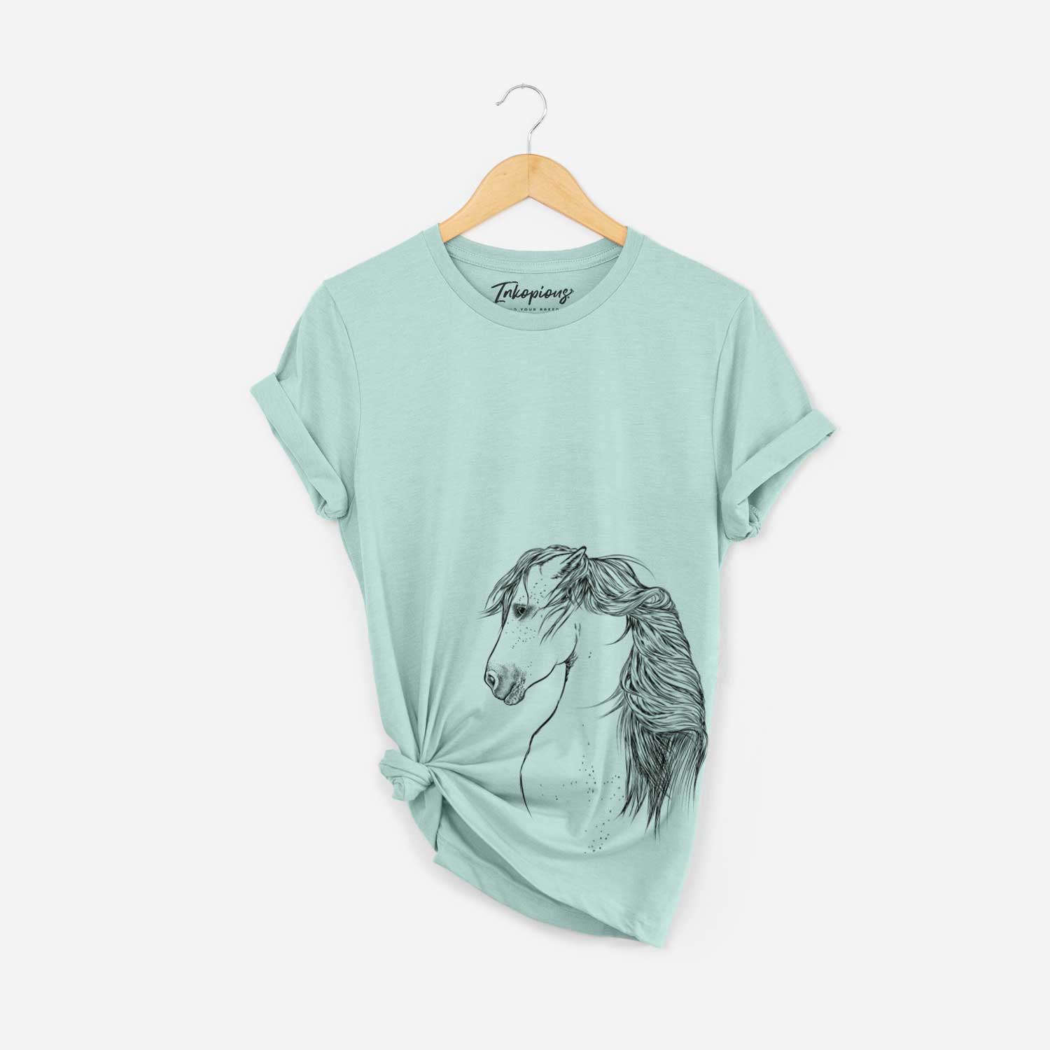 Side-profile sketch of a Berber Horse on a Heather Sage Unisex crewneck