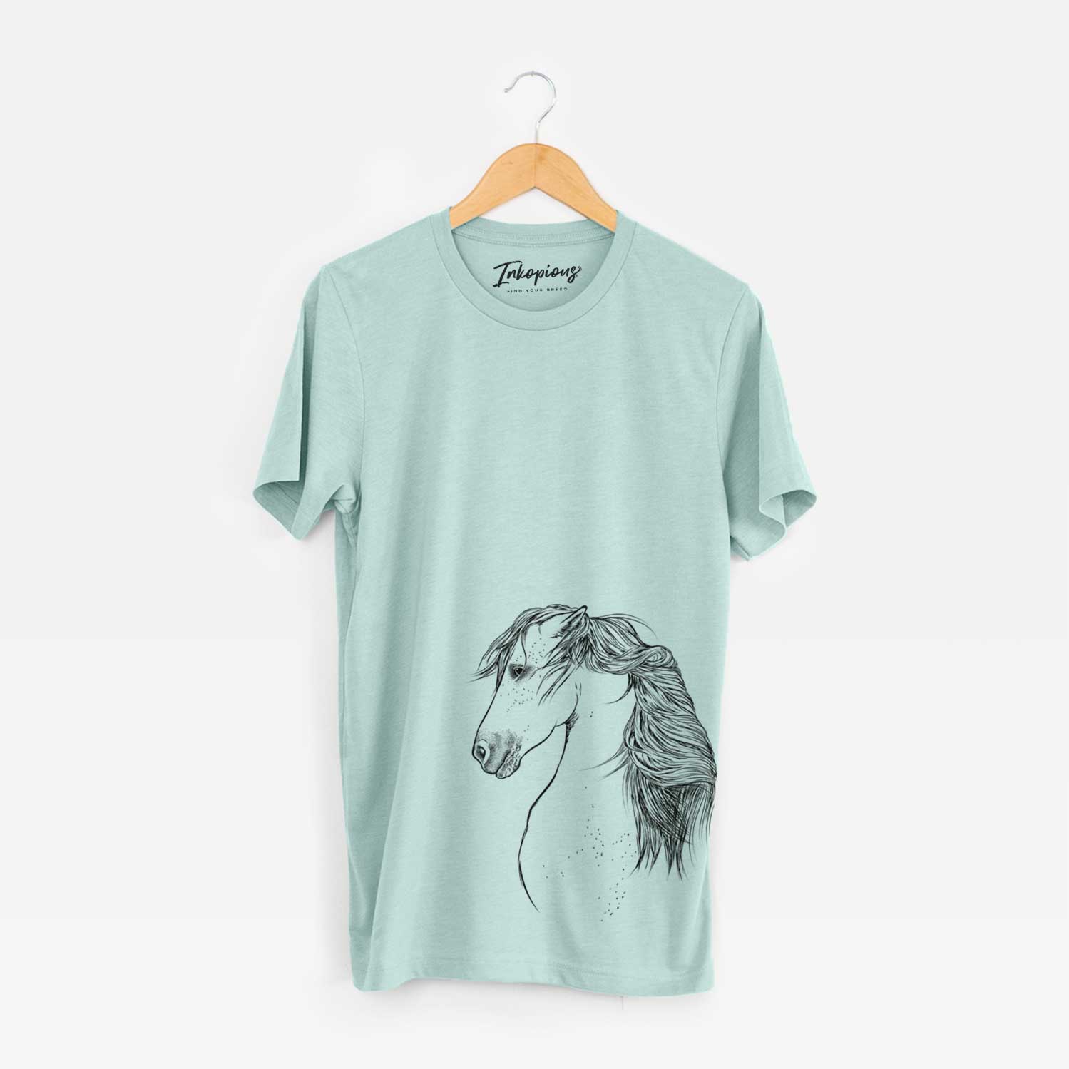 Side-profile sketch of a Berber Horse on a Heather Sage Unisex crewneck