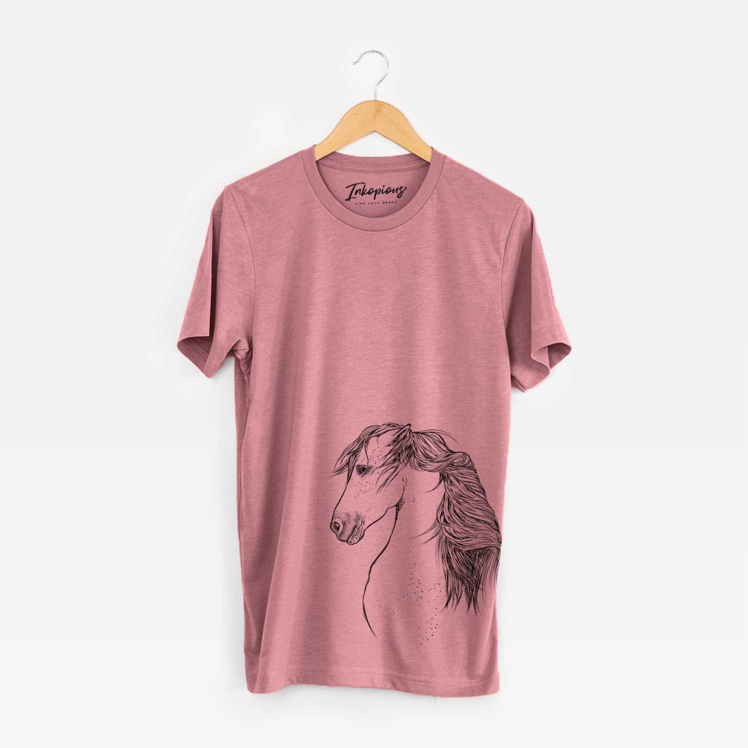 Side-profile sketch of a Berber Horse on a Mauve Unisex crewneck