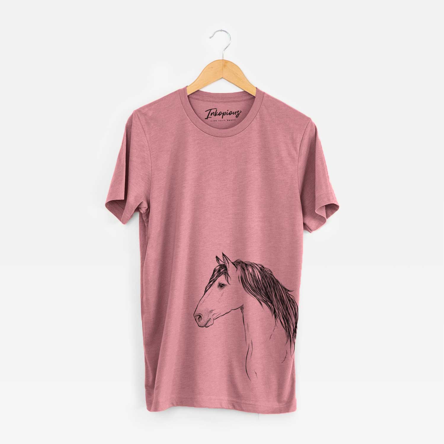 Side-profile sketch of a Buckskin Horse on a Mauve Unisex crewneck