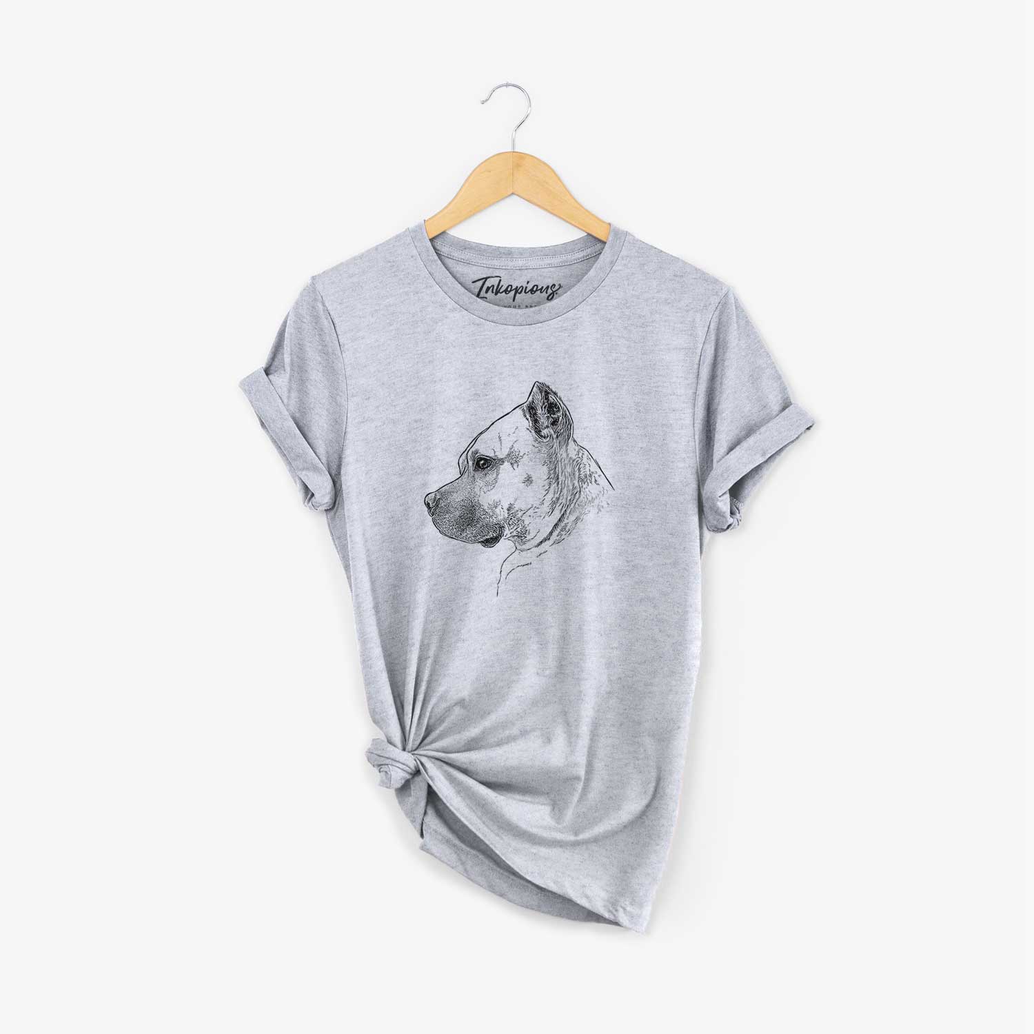 Side-profile sketch of Henry the American Staffordshire Terrier on a Grey Unisex crewneck