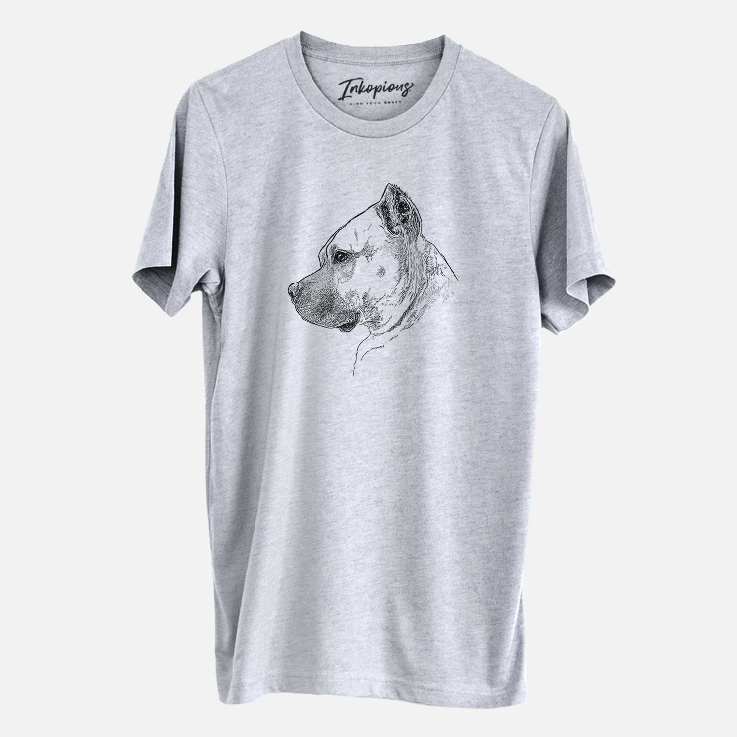 Side-profile sketch of Henry the American Staffordshire Terrier on a Grey Unisex crewneck