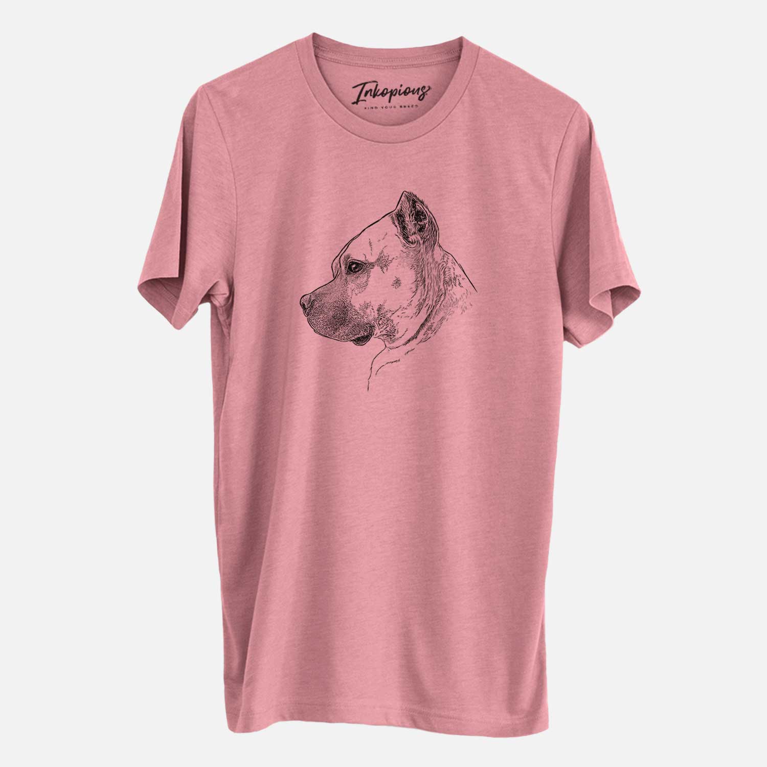 Side-profile sketch of Henry the American Staffordshire Terrier on a Mauve Unisex crewneck