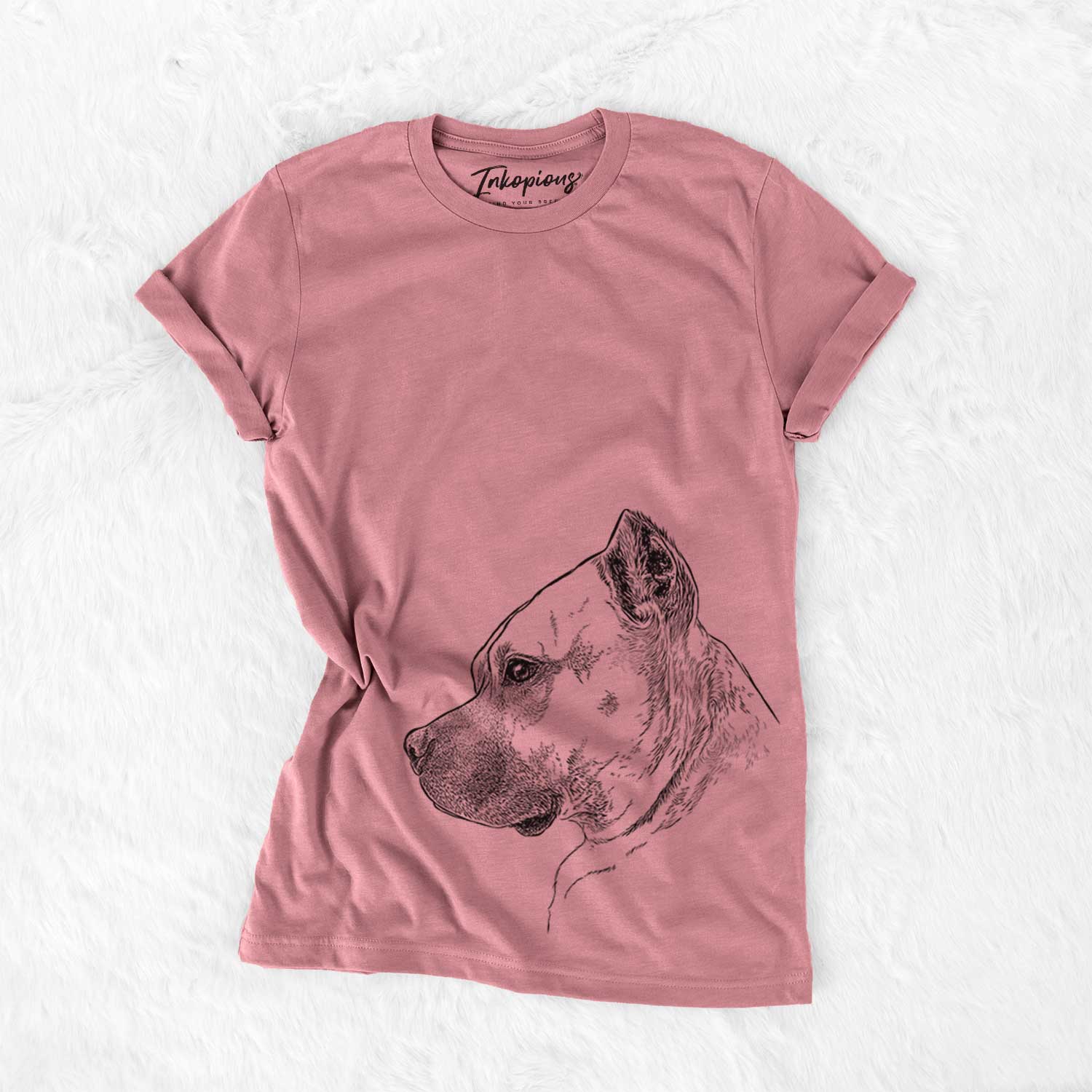 Side-profile sketch of Henry the American Staffordshire Terrier on a Mauve Unisex crewneck