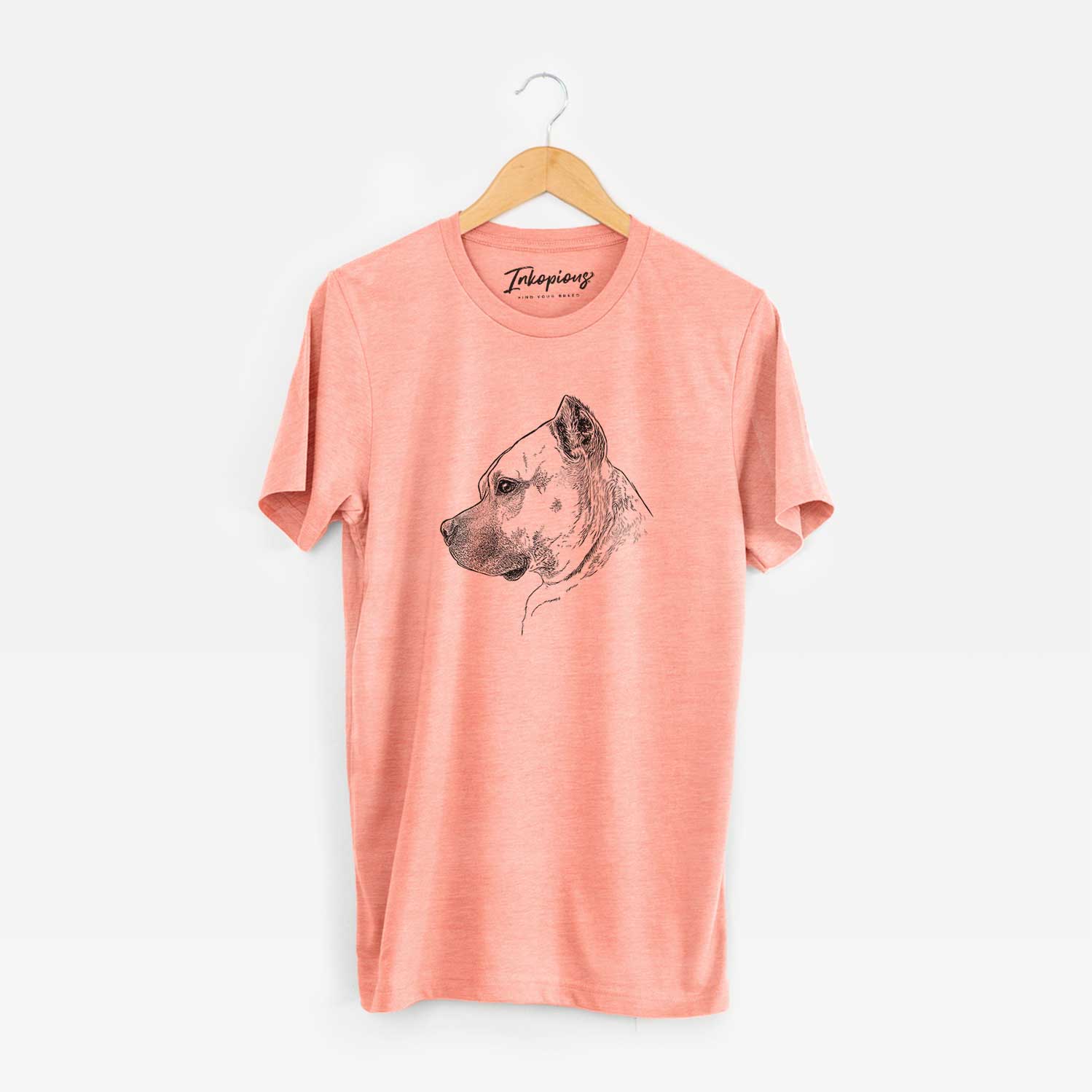 Side-profile sketch of Henry the American Staffordshire Terrier on a Sunset Unisex crewneck