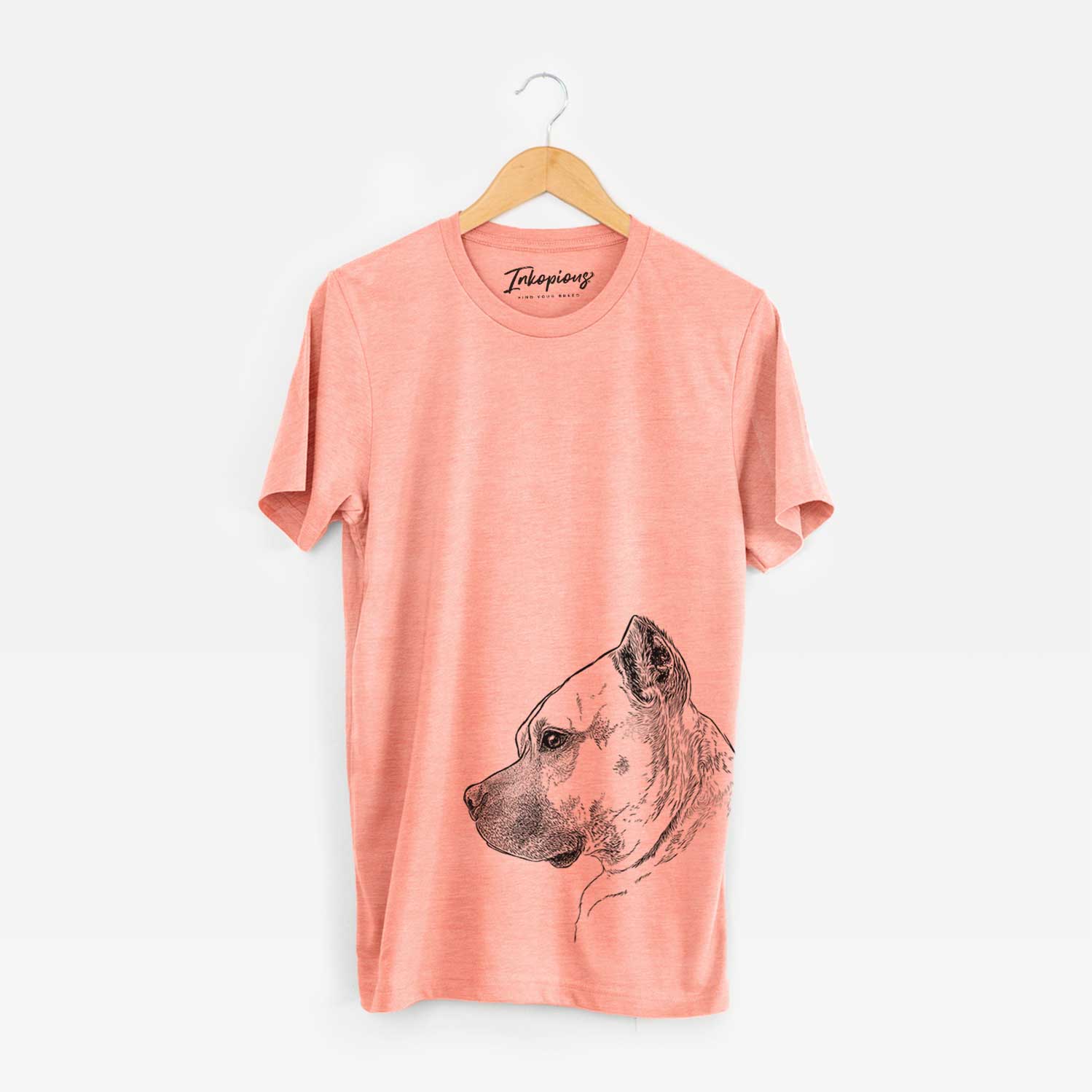 Side-profile sketch of Henry the American Staffordshire Terrier on a Sunset Unisex crewneck