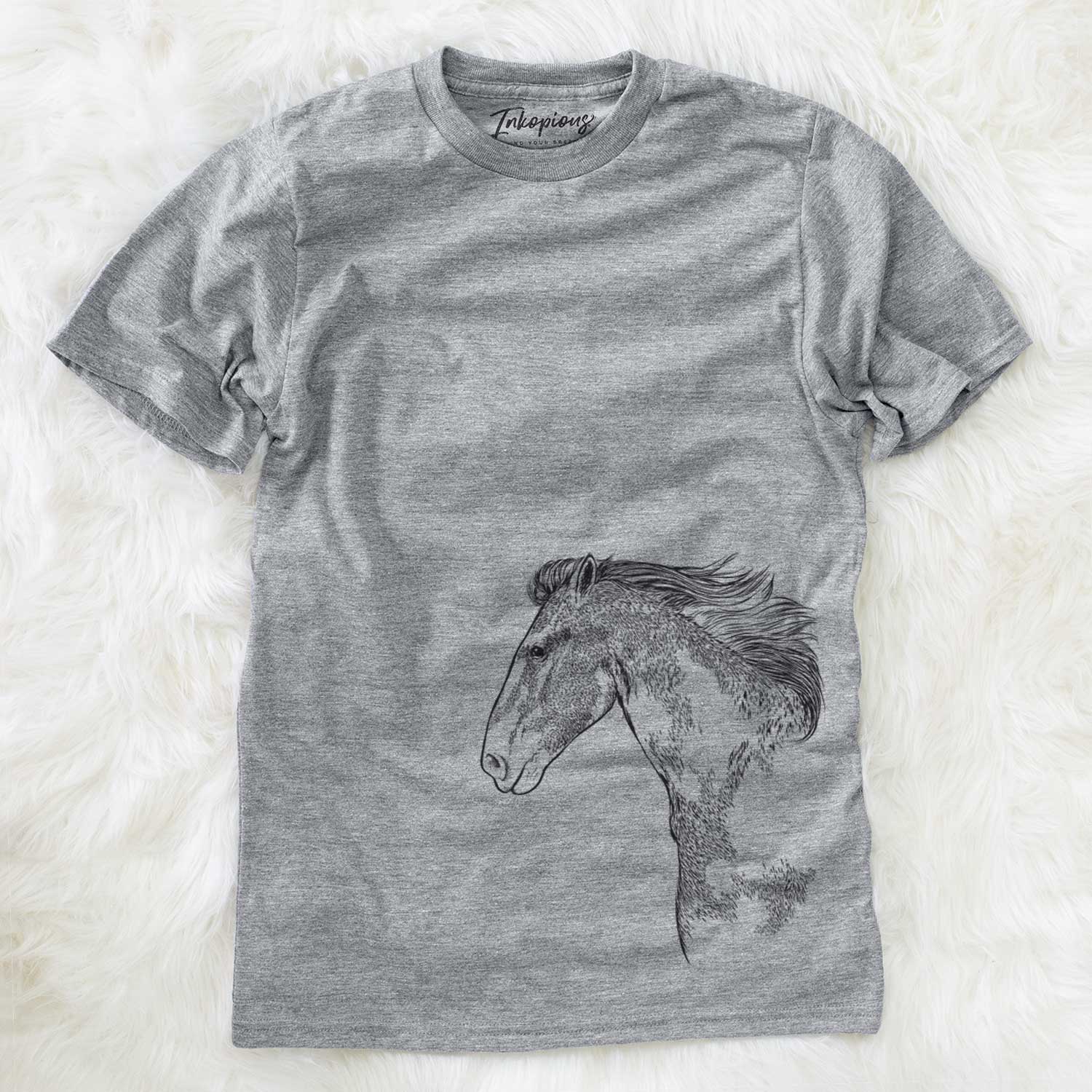 Side-profile sketch of a Paint Horse on a Grey Unisex crewneck