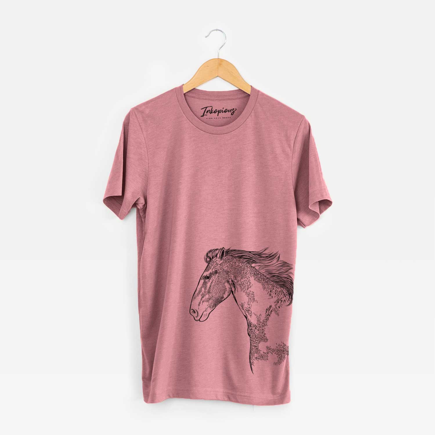 Side-profile sketch of a Paint Horse on a Mauve Unisex crewneck